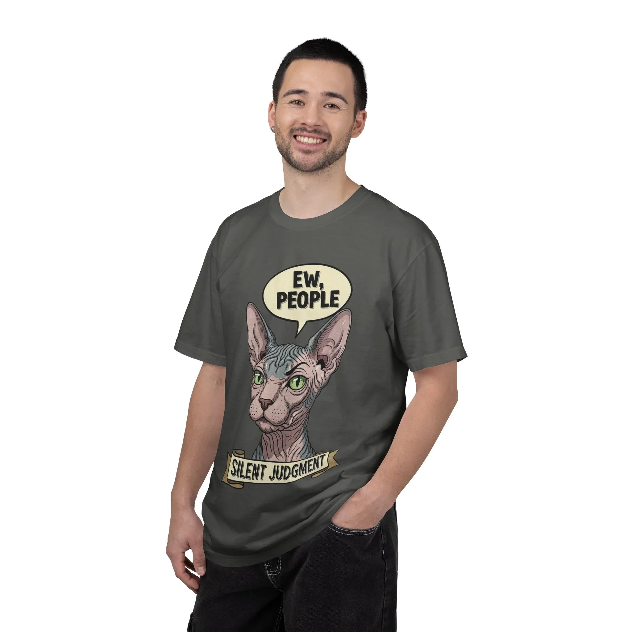 Funny Sphynx Cat Shirt - "Ew, People" Hoodie - Sarcastic Introvert Gift - Hairless Cat Tee - Silent Judgment Graphic Shirt - Grunge Style Cat Lover Top