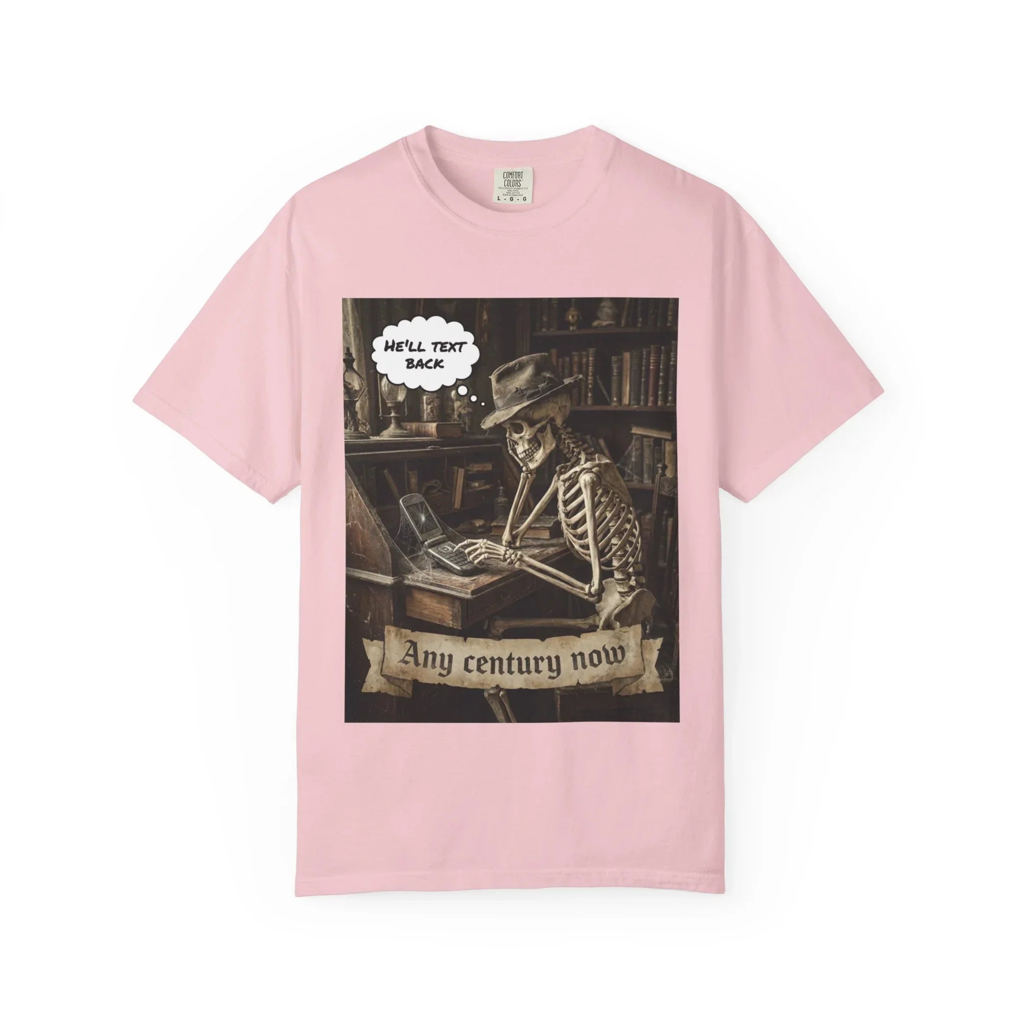 Any Century Now" Skeleton Graphic Tee - Funny Ghosted Dark Humor Streetwear Blossom