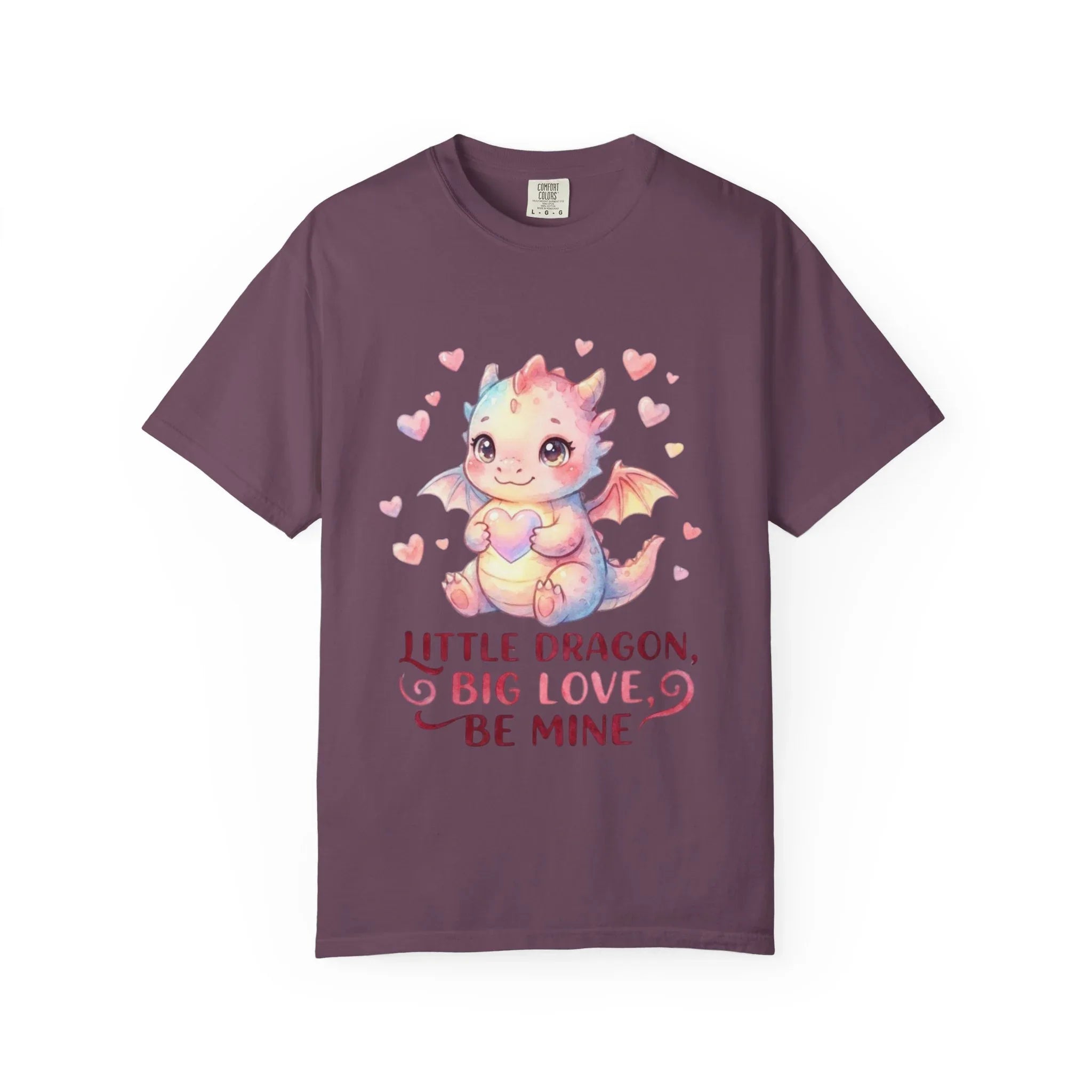 Little Dragon Be Mine T Shirt Cute Baby Dragon Heart Watercolor Cozy Vintage Aesthetic Gift Fantasy Lovers Soft Cotton Romantic Tee Berry M