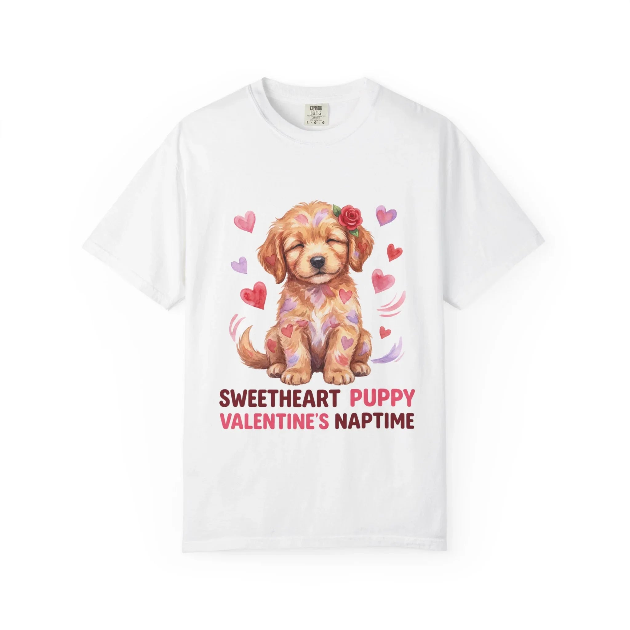 Sweetheart Puppy Valentines Naptime T Shirt Cute Watercolor Dog Art Cozy Vintage Aesthetic Gift for Dog Lovers Soft Cotton Retro Valentines