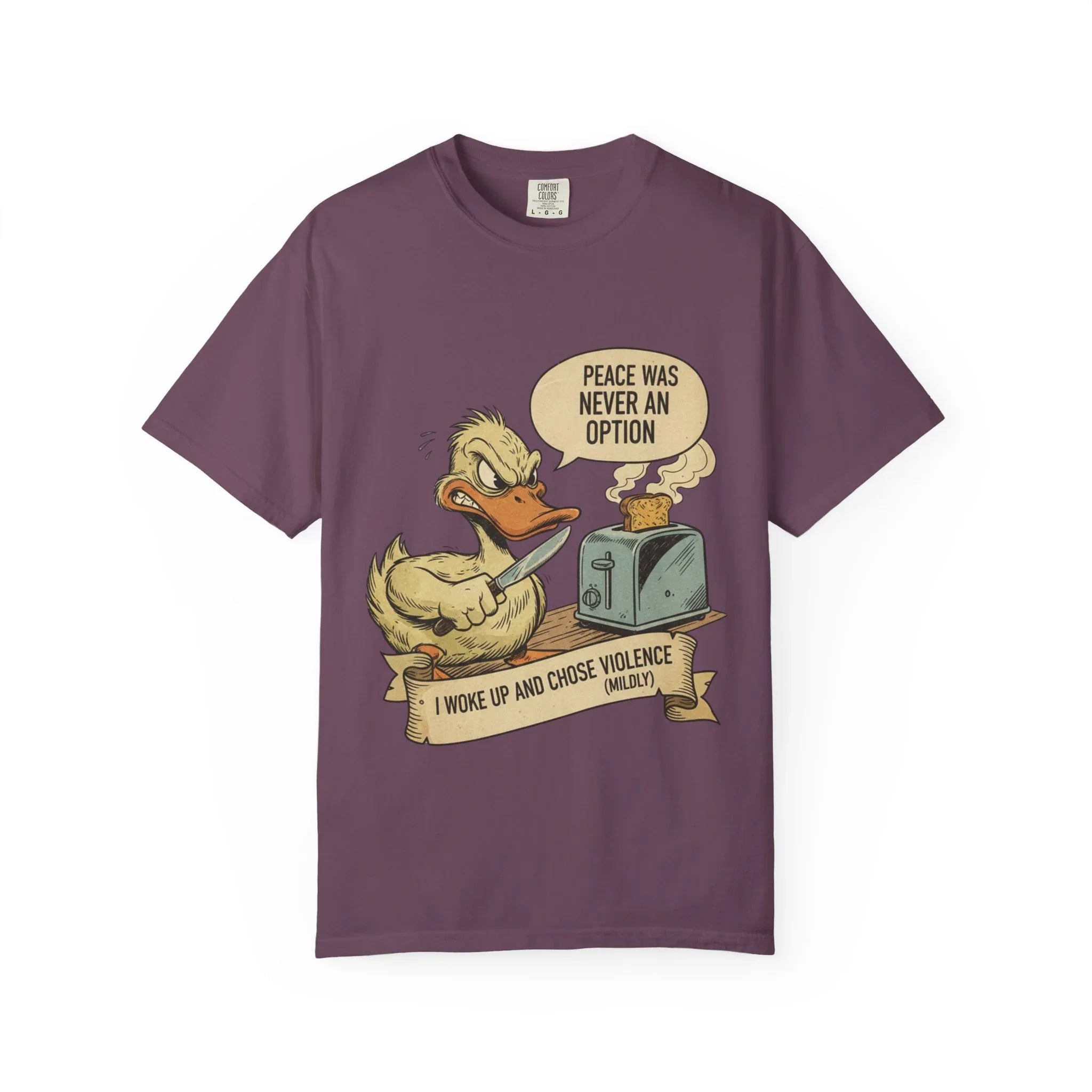 Funny Angry Duck Shirt - "I Woke Up and Chose Violence (Mildly)" Tee - Peace Was Never An Option Shirt - Sarcastic Meme Gift - Retro Comic Style Graphic T-Shirt Berry M
