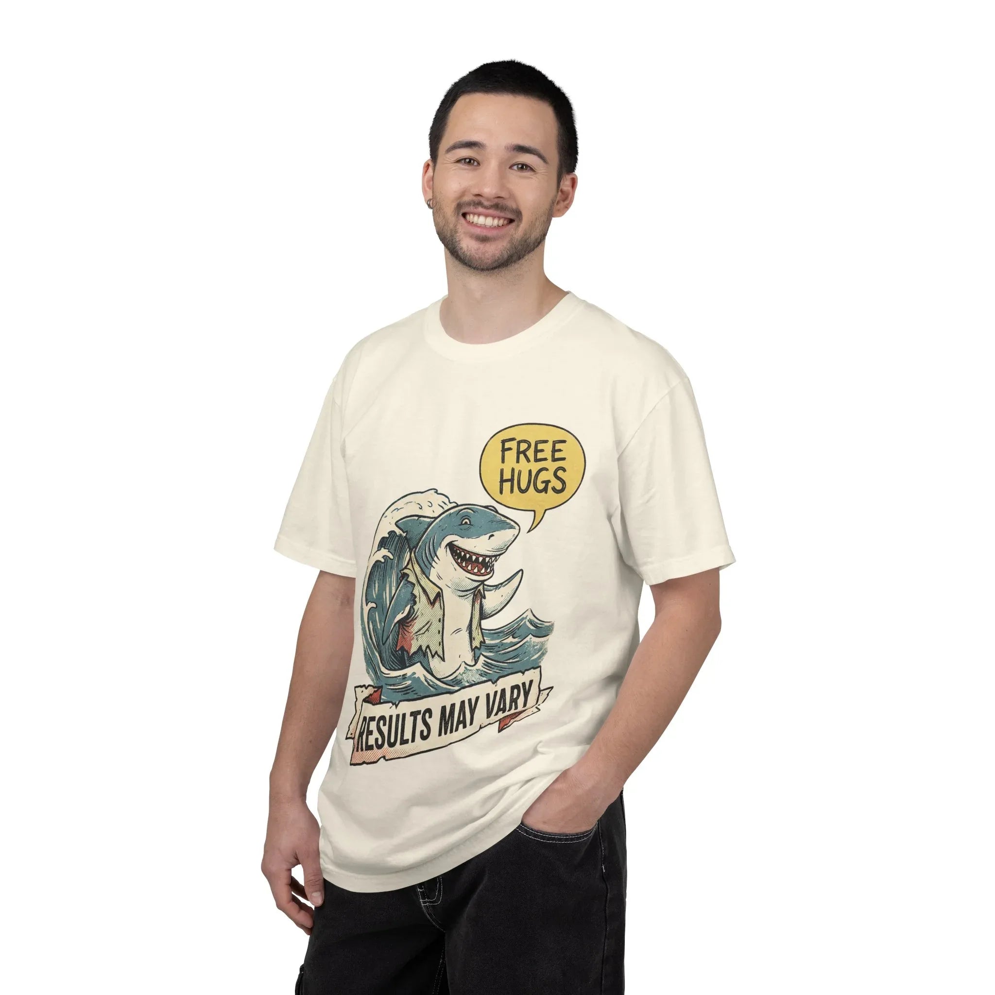Vintage Shark Shirt - Funny "Free Hugs" T-Shirt - Dark Humor Gift - Retro Graphic Tee - Sarcastic Ocean Lover Top - Grunge Style Animal Apparel