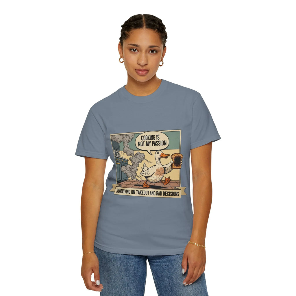 Funny Duck Cooking Shirt Retro Kitchen Fail Tee Sarcastic Foodie Gift Cooking Is Not My Passion Surviving On Takeout Shirt Vintage Cartoon