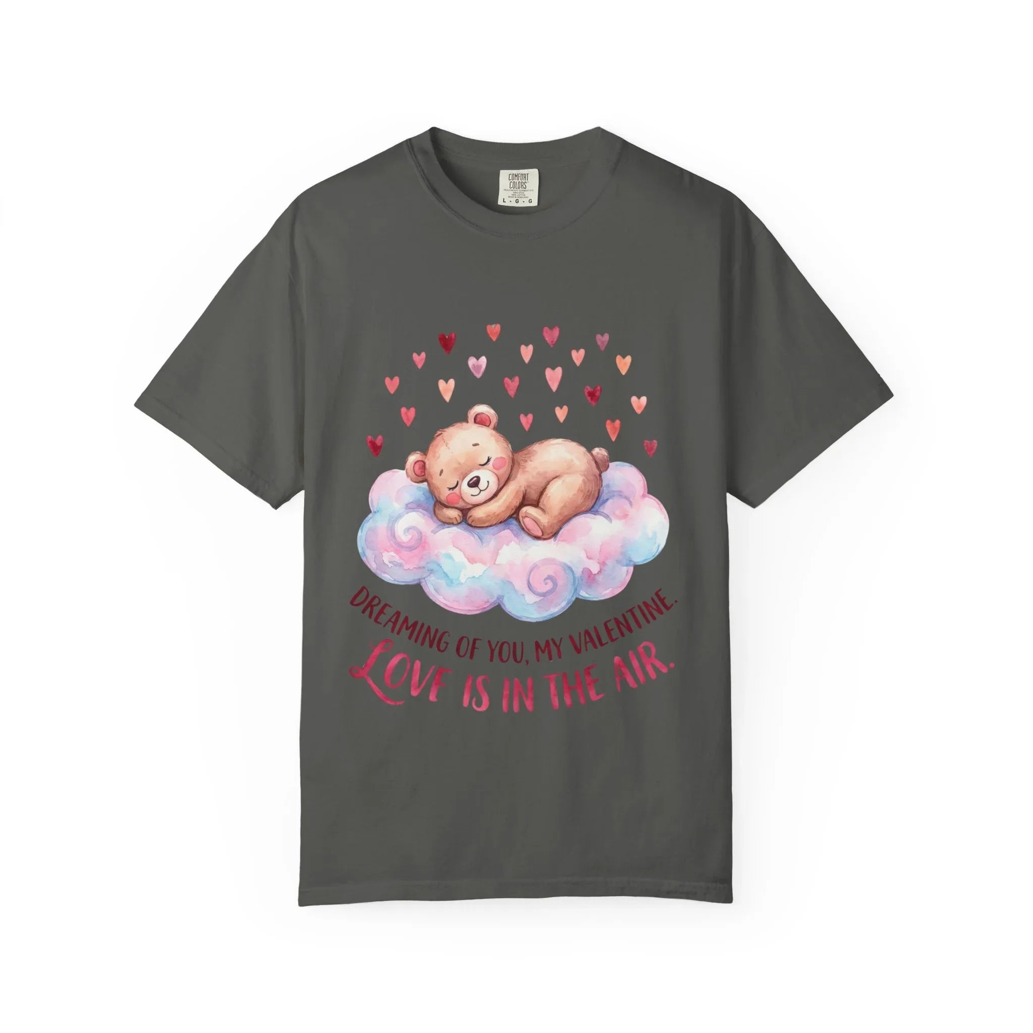Dreams of You Valentine Bear T Shirt Cute Fluffy Teddy Cloud Hearts Watercolor Cozy Vintage Aesthetic Gift Lovers Soft Cotton Romantic Tee Pepper