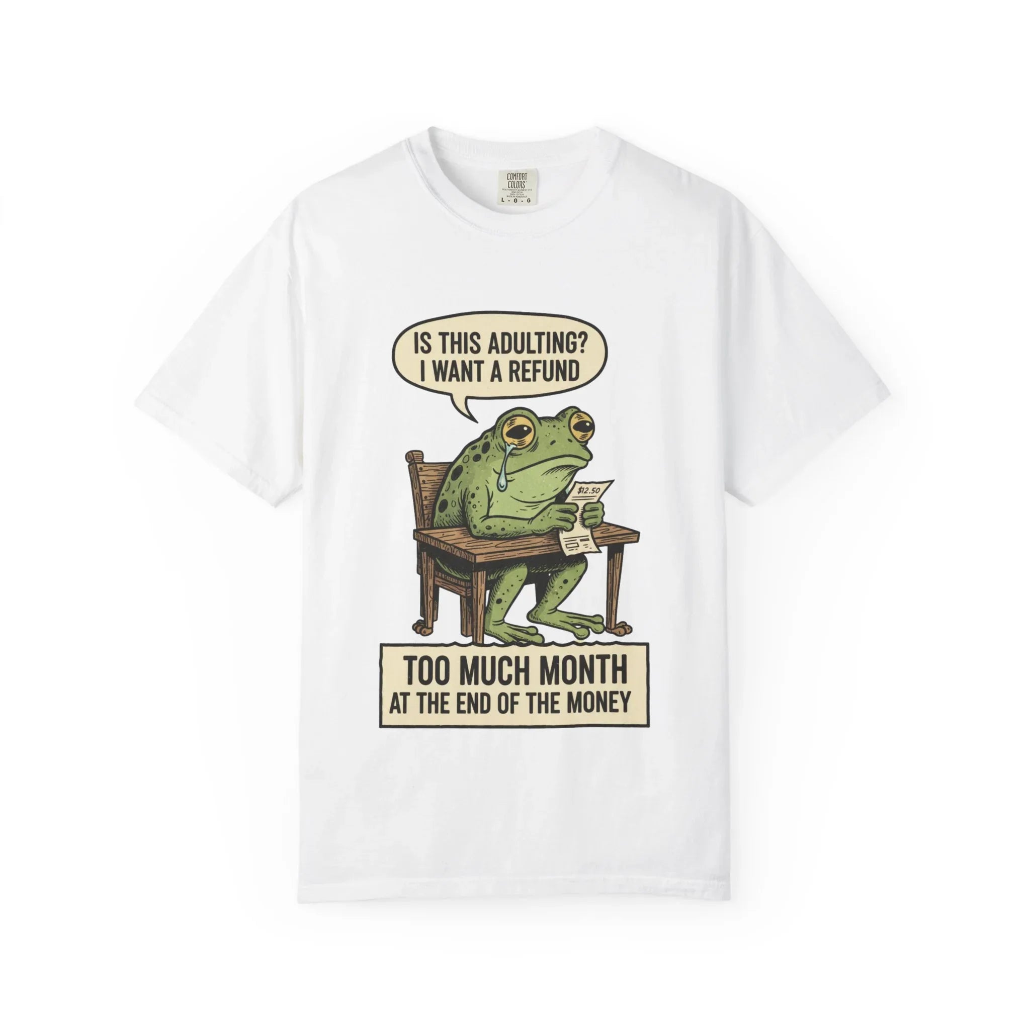 Funny Adulting Shirt - Sad Frog Hoodie - "I Want A Refund On Adulting" Tee - Broke Meme Gift - Financial Humor T-Shirt - Vintage Animal Art Millennial Top