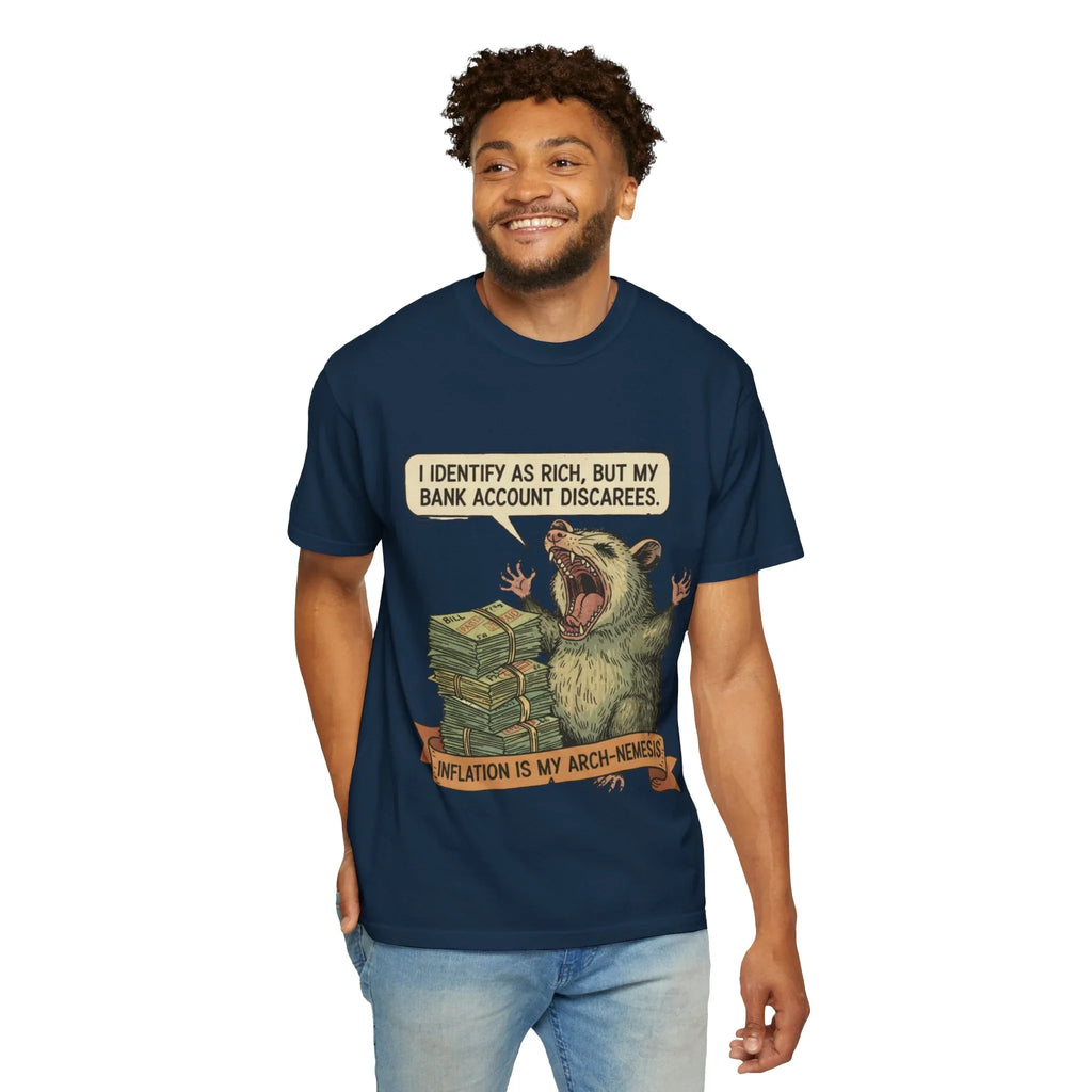 Funny Opossum Shirt I Identify As Rich Sarcastic Animal Meme Tee Screaming Opossum Gift for Friend Inflation Struggle Humor Top