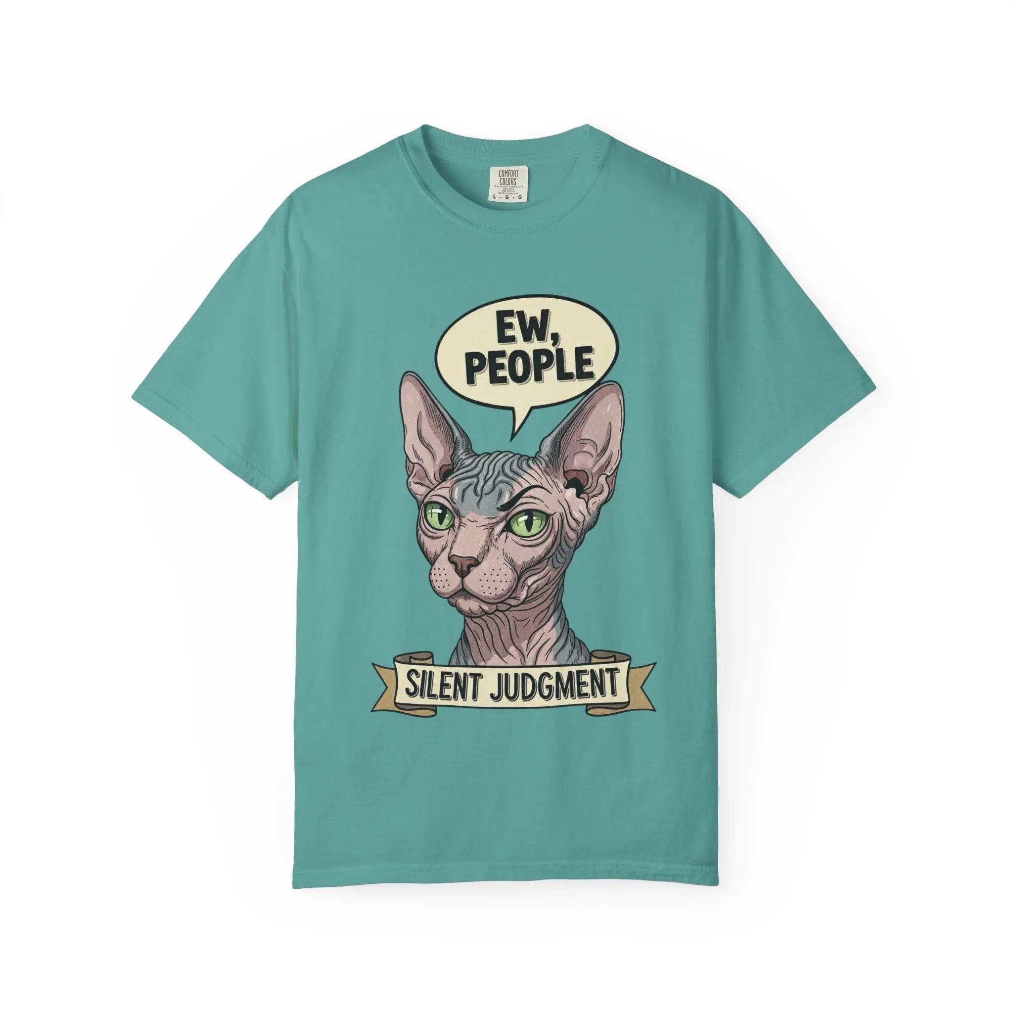 Funny Sphynx Cat Shirt - "Ew, People" Hoodie - Sarcastic Introvert Gift - Hairless Cat Tee - Silent Judgment Graphic Shirt - Grunge Style Cat Lover Top Seafoam