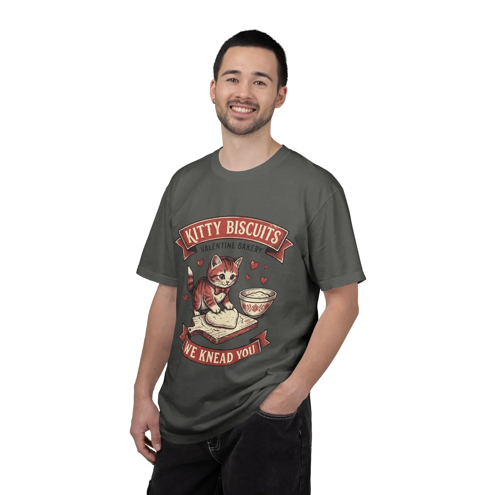 Kitty Biscuits T-Shirt | Valentine Bakery Cat We Knead You Graphic Tee