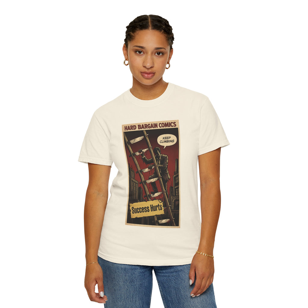 Success Hurts T-Shirt - Keep Climbing Hard Bargain Comic Tee - Vintage Retro Streetwear - Edgy Motivational Hustle Shirt - Grunge Graphic Apparel