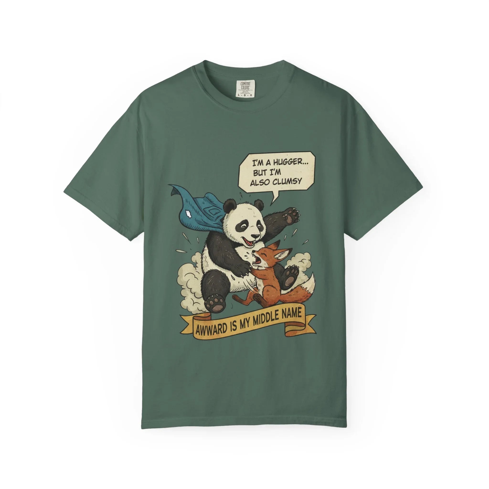 Funny Panda Shirt - Clumsy Fox Tee - Vintage Comic Style "Awward" Gift - Socially Awkward Friendship T-Shirt - Retro Cartoon Graphic Tee Blue Spruce
