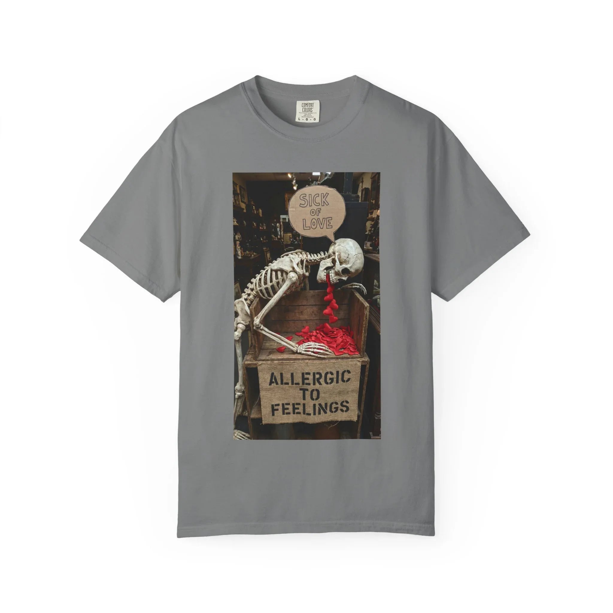 Any Century Now" Skeleton Graphic Tee - Sick of Love & Allergic To Feelings Edition Grey