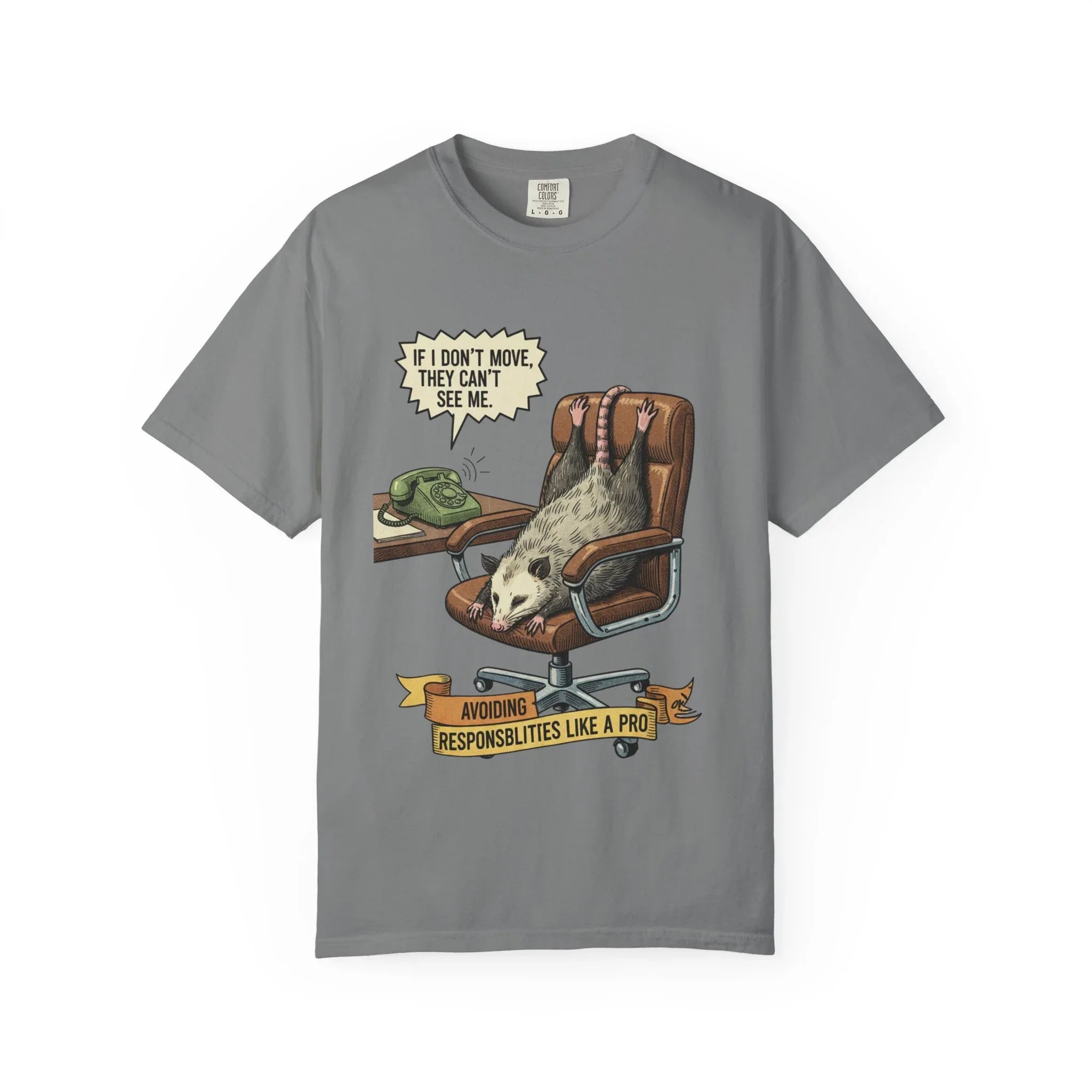 Funny Opossum Shirt - Procrastination Gift - Office Humor Tee - Introvert Sweatshirt - "Avoiding Responsibilities Like A Pro" - Vintage Opossum Illustration - Social Anxiety Top Grey
