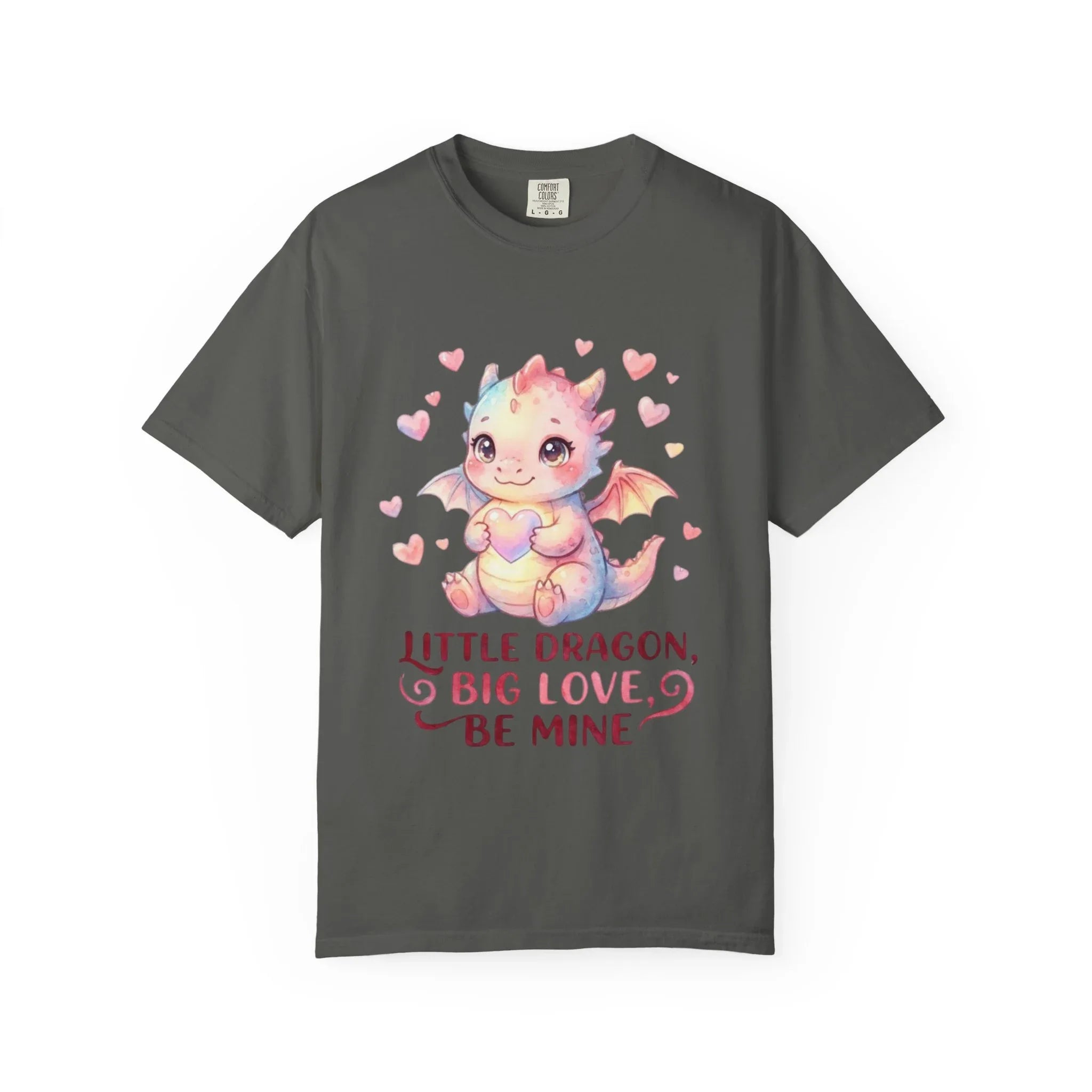 Little Dragon Be Mine T Shirt Cute Baby Dragon Heart Watercolor Cozy Vintage Aesthetic Gift Fantasy Lovers Soft Cotton Romantic Tee Pepper