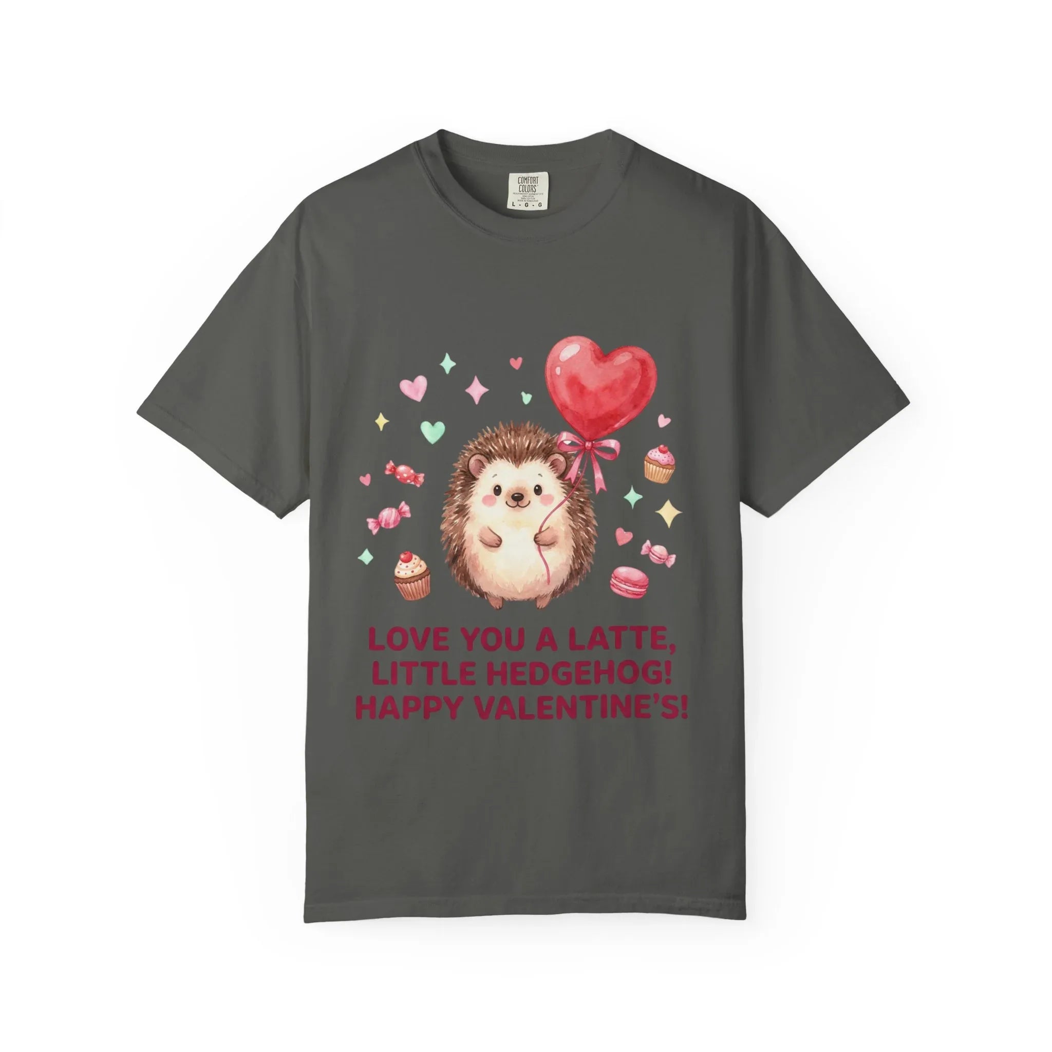 Love You A Latte Hedgehog T Shirt Cute Watercolor Heart Balloon Valentine Cozy Vintage Aesthetic Gift Animal Lovers Soft Cotton Romantic Tee Pepper
