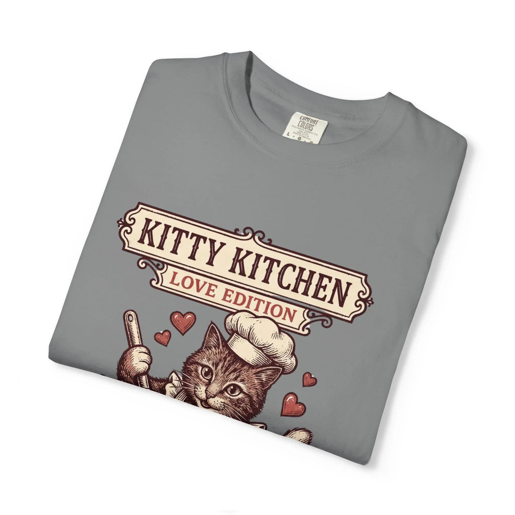 Kitty Kitchen Love T-Shirt | Vintage Cat Chef Whisking You Were Here Graphic Tee