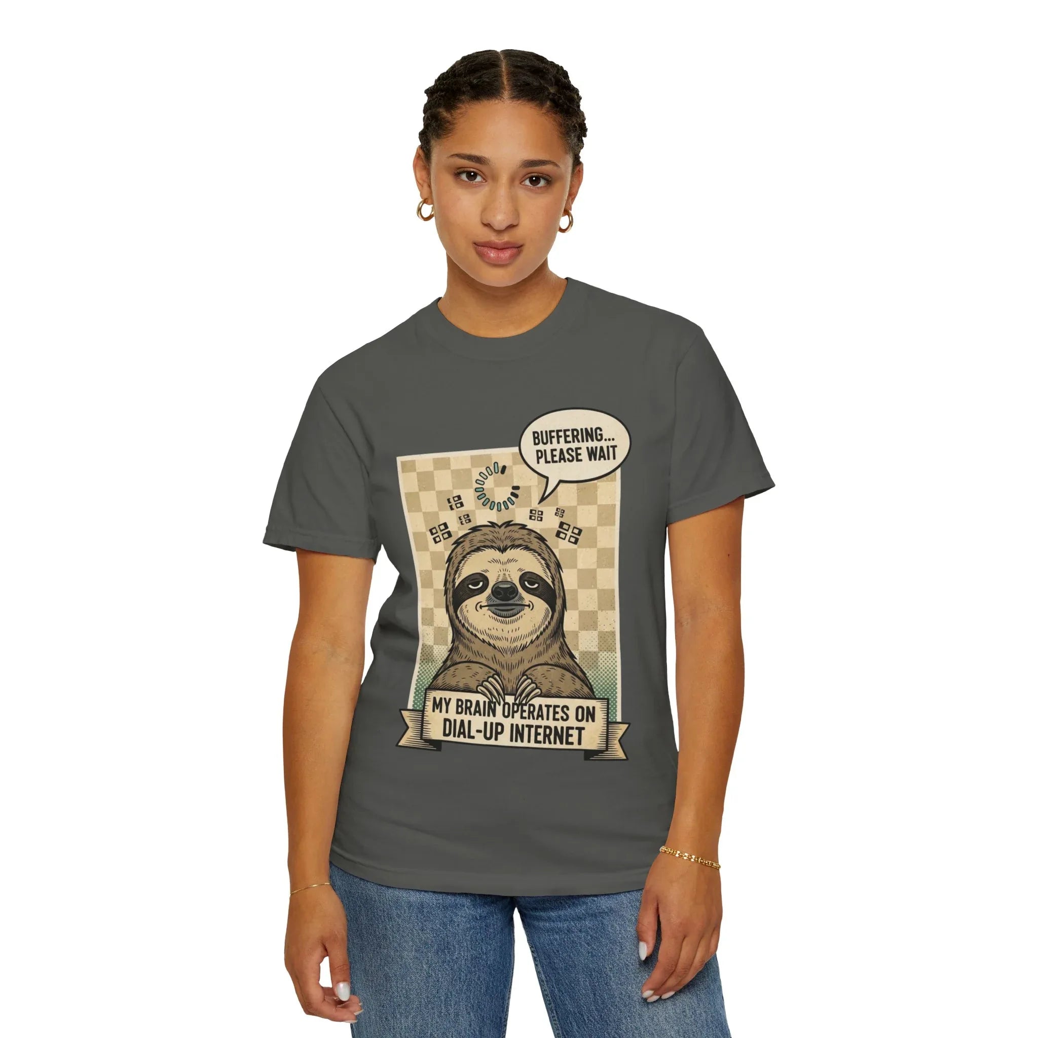 Funny Sloth Shirt Retro 90s Dial-Up Internet Tee Buffering Graphic Tshirt Sarcastic Sloth Lover Gift Vintage Style Comfort Colors Tee Pepper