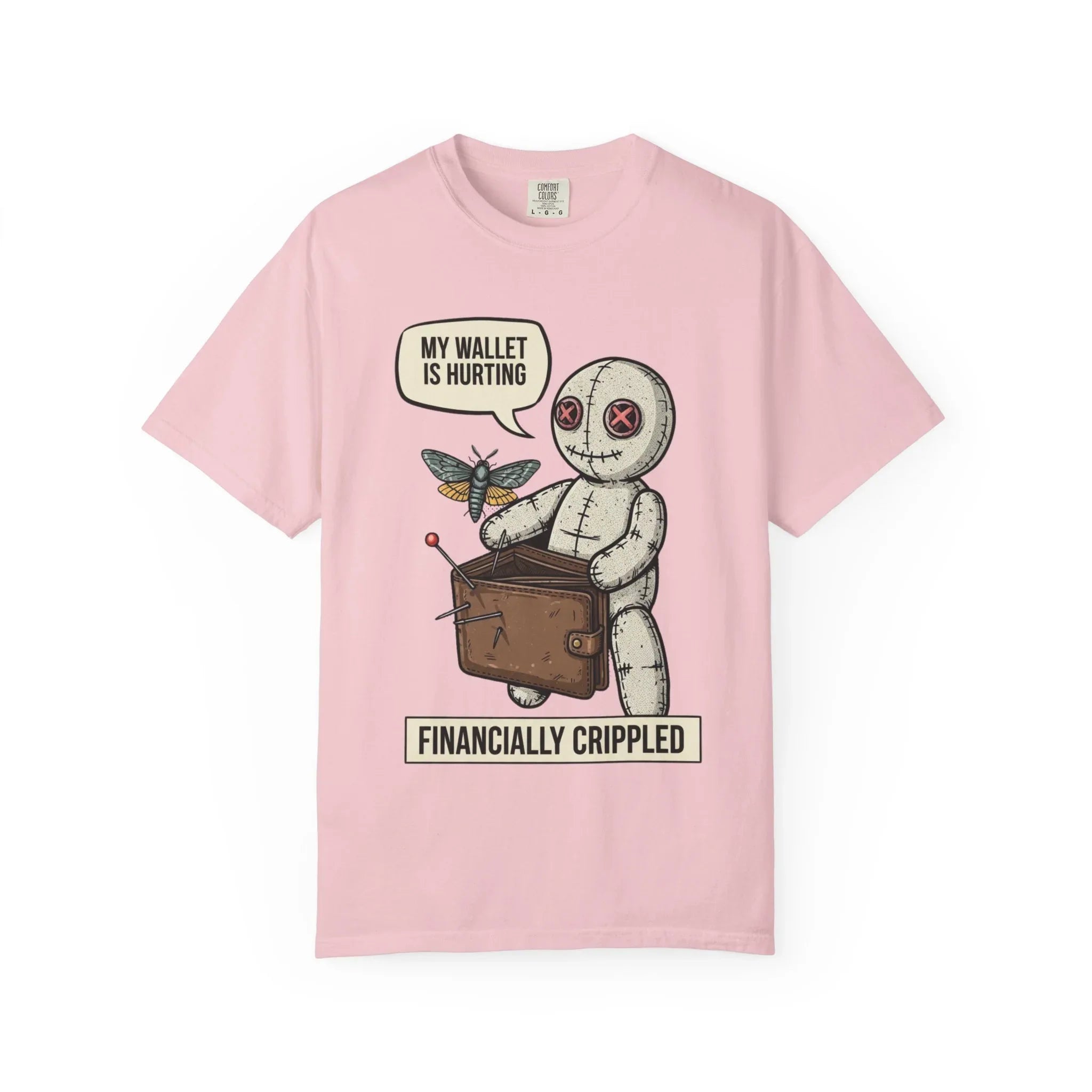 Funny Voodoo Doll Broke Life Shirt - Sarcastic "Financially Crippled" Graphic Tee - Retro Dark Humor Wallet T-Shirt - Vintage Aesthetic Streetwear Gift - Relatable Financial Struggle Mood Shirt Blossom