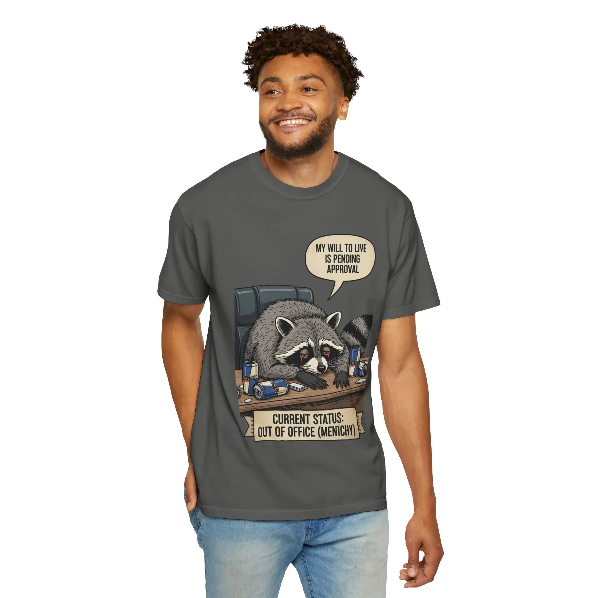 Funny Raccoon Shirt - "My Will To Live Is Pending Approval" Tee - Sarcastic Office Humor Gift - Out of Office Mentally T-Shirt - Retro Corporate Survival Graphic Shirt
