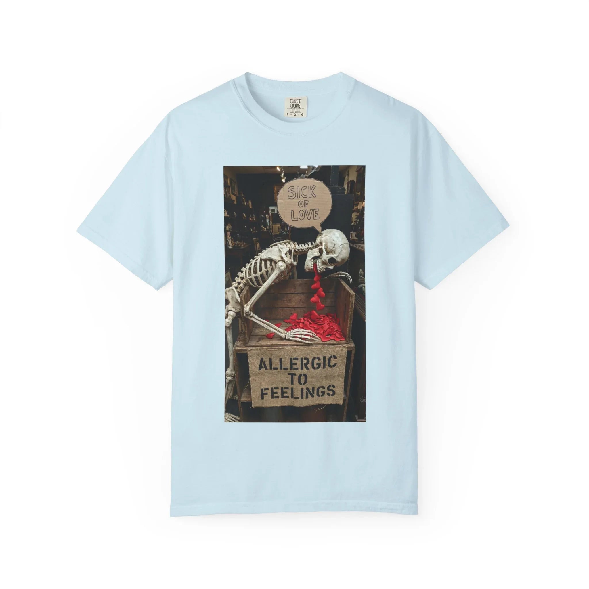 Any Century Now" Skeleton Graphic Tee - Sick of Love & Allergic To Feelings Edition Chambray