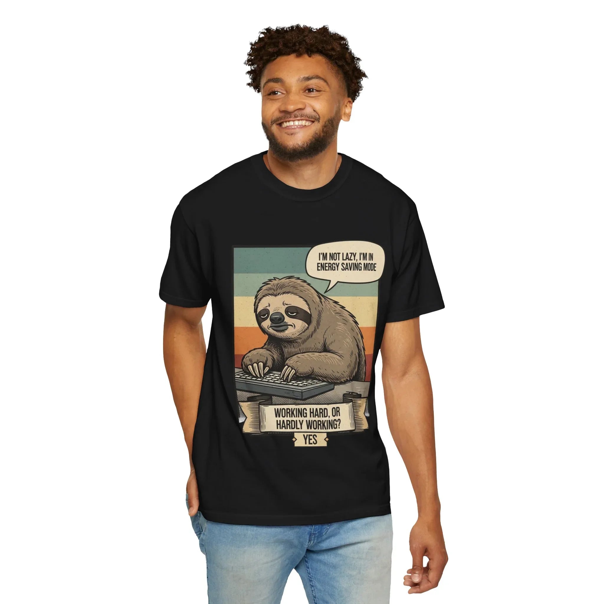 Funny Sloth Shirt - "I'm In Energy Saving Mode" T-Shirt - Office Humor Gift for Coworker - Lazy Animal Tee - Work From Home Graphic Tee - Retro Style Sloth Top
