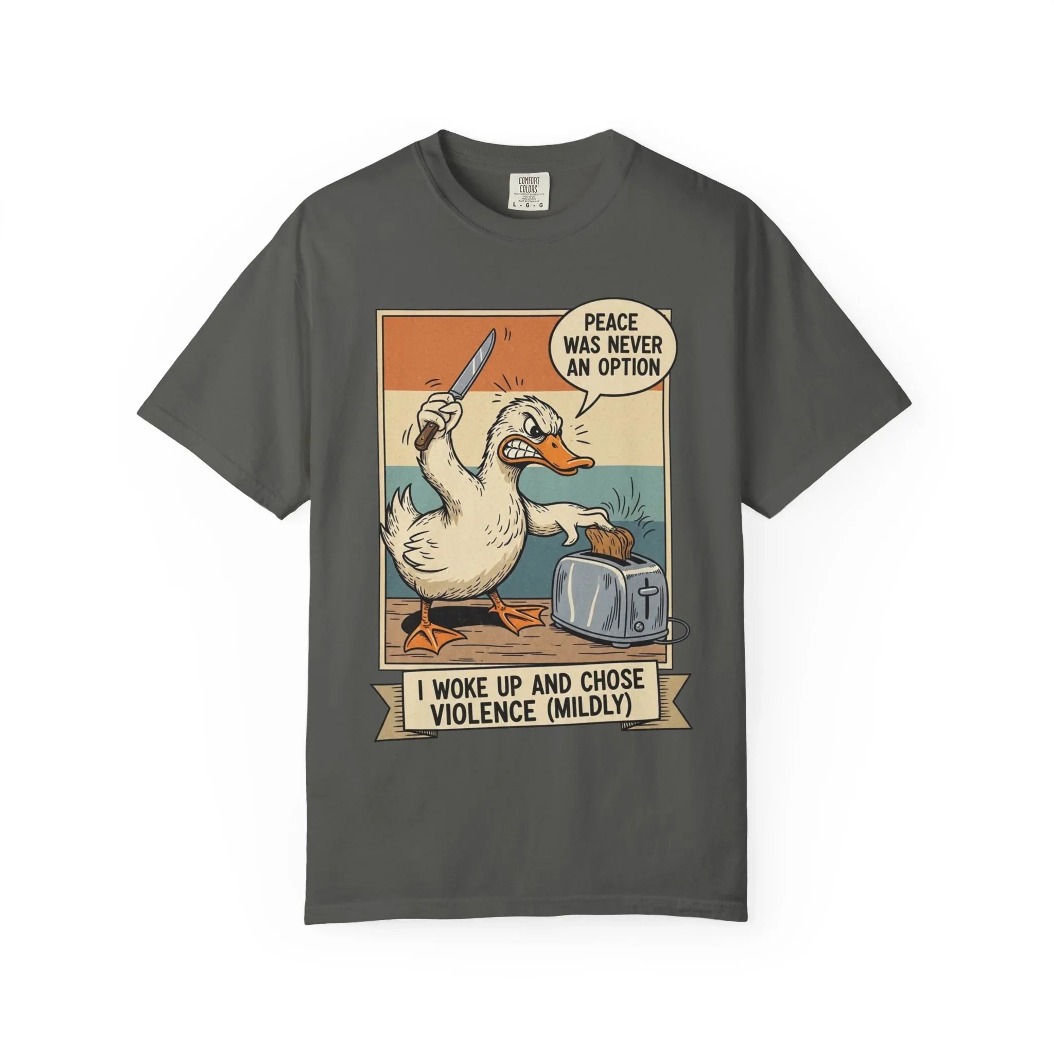 Funny Duck Shirt Meme Peace Was Never An Option Retro Vintage Aesthetic Angry Bird Knife Graphic Tee Sarcastic Gift for Friend Pepper