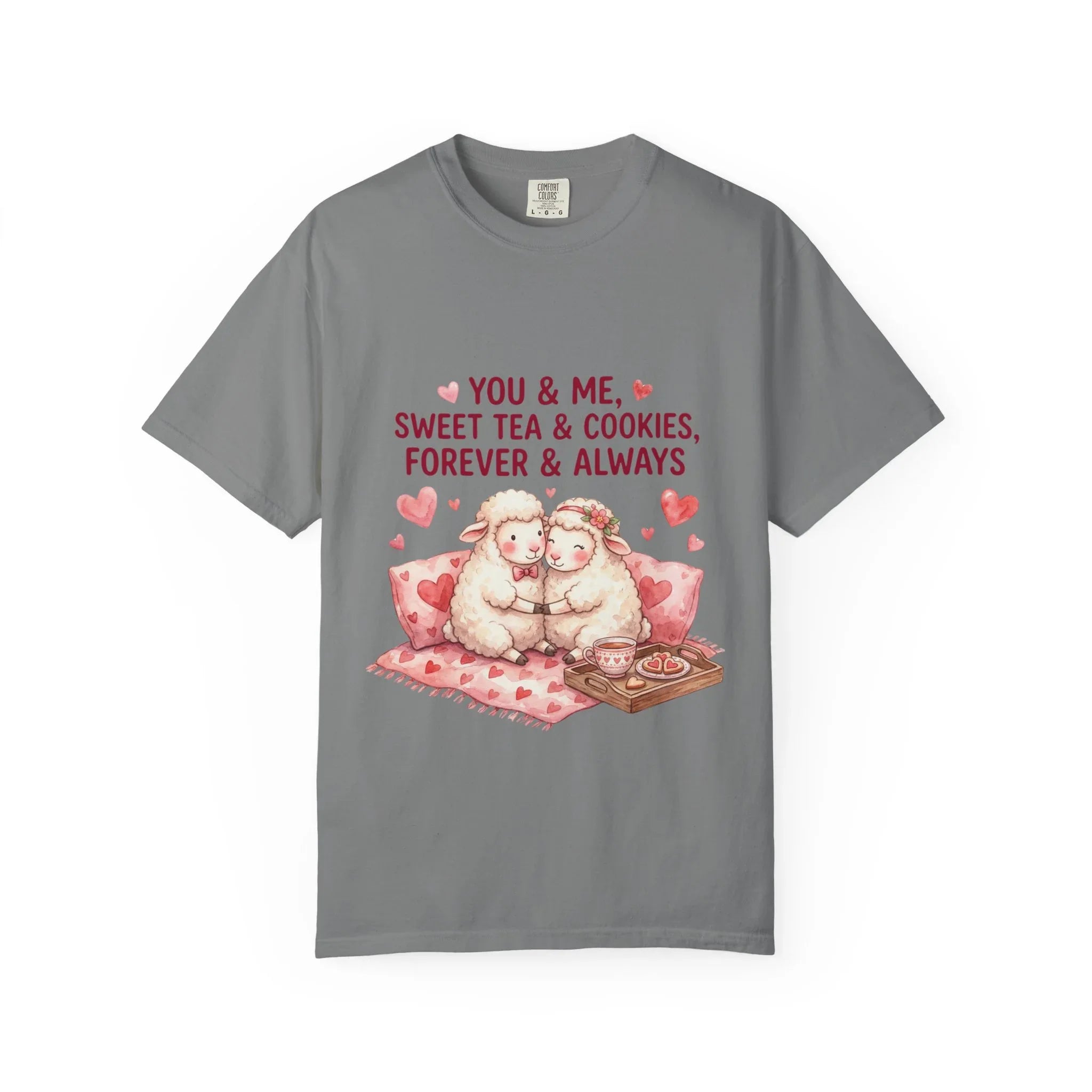 You and Me Sweet Tea Cookies Bears T Shirt Cute Cuddling Couple Watercolor Cozy Vintage Aesthetic Gift Lovers Soft Cotton Romantic Tee Grey