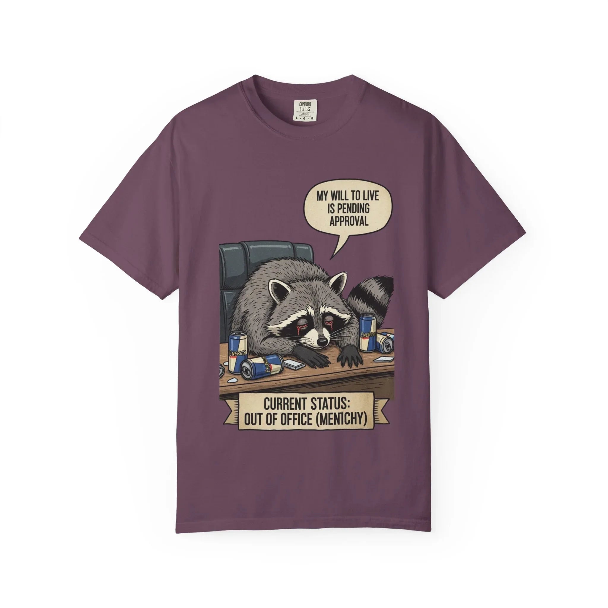 Funny Raccoon Shirt - "My Will To Live Is Pending Approval" Tee - Sarcastic Office Humor Gift - Out of Office Mentally T-Shirt - Retro Corporate Survival Graphic Shirt Berry M