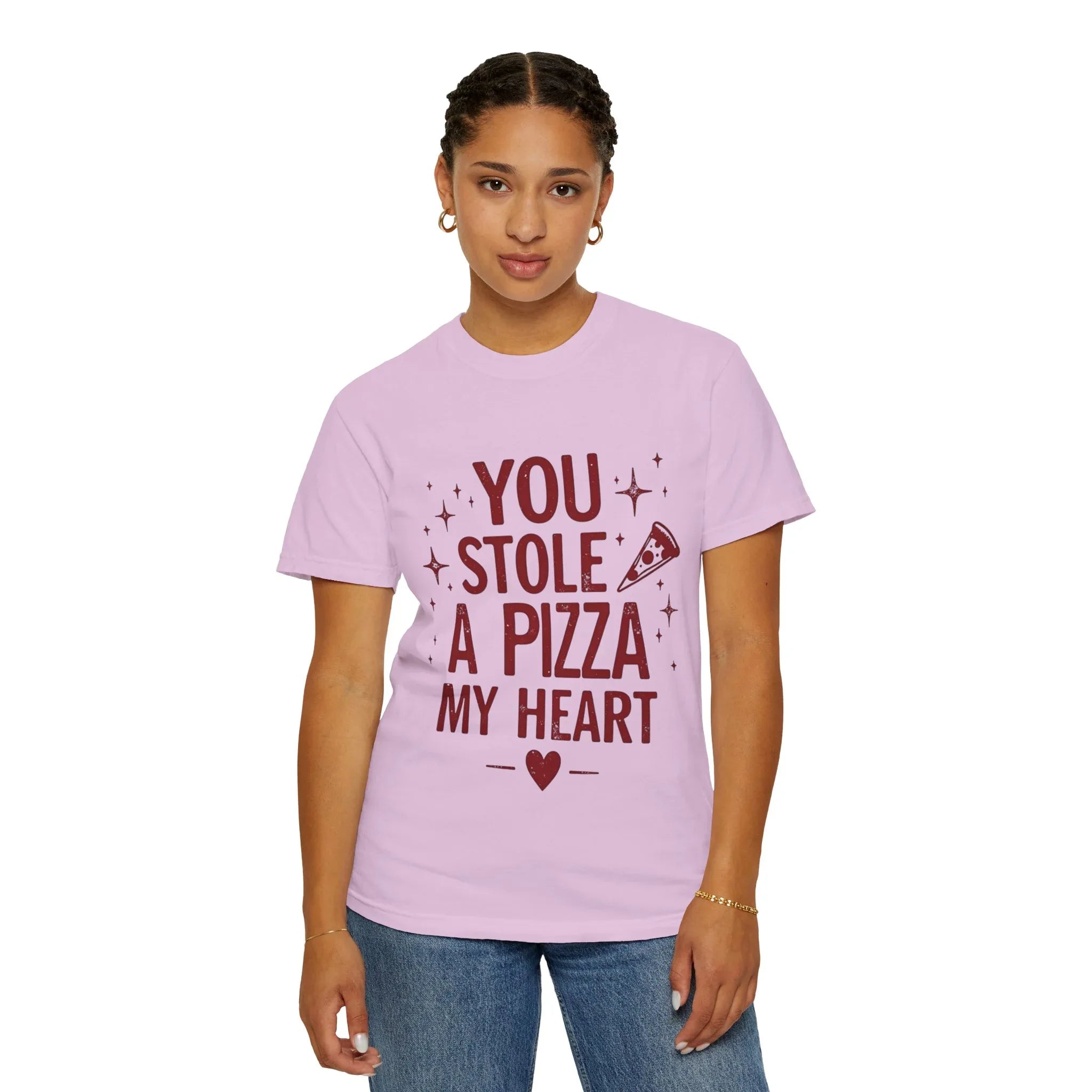 You Stole a Pizza My Heart Shirt, Pizza Love Pun Tee, Cute Typography T-Shirt, Funny Foodie Valentine Gift, Couples Date Night Outfit Orchid
