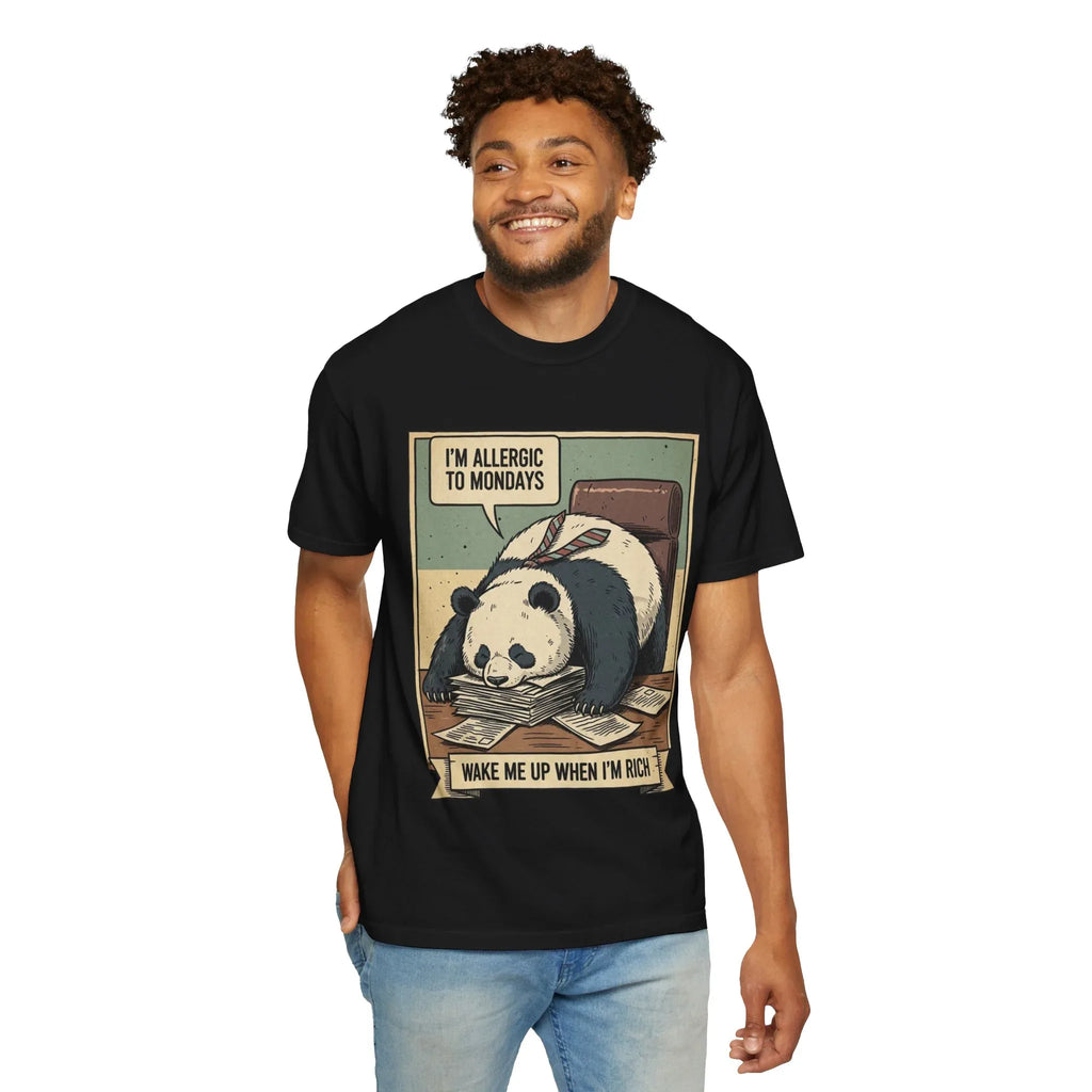 Funny Panda Monday Shirt - "I Am Allergic To Mondays" Hoodie - Office Humor Sweatshirt - "Wake Me Up When I Am Rich" Tee - Relatable Lazy Coworker Gift - Work Sucks Apparel