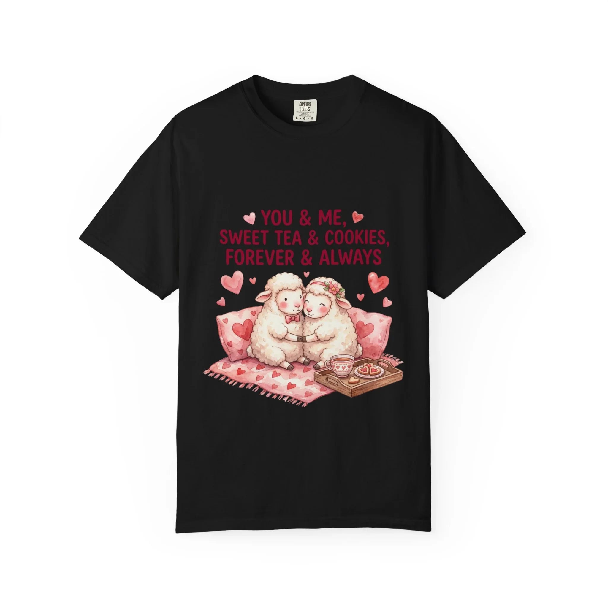 You and Me Sweet Tea Cookies Bears T Shirt Cute Cuddling Couple Watercolor Cozy Vintage Aesthetic Gift Lovers Soft Cotton Romantic Tee Black