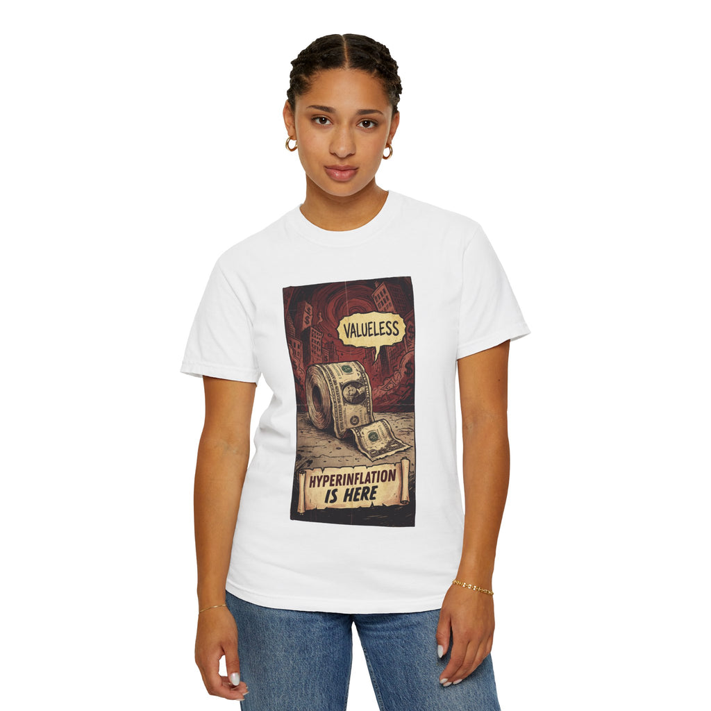 Hyperinflation Is Here Shirt, Funny Finance T-Shirt, Valueless Money Toilet Paper Graphic, Vintage Retro Economic Crisis Tee, Sarcastic Political Top