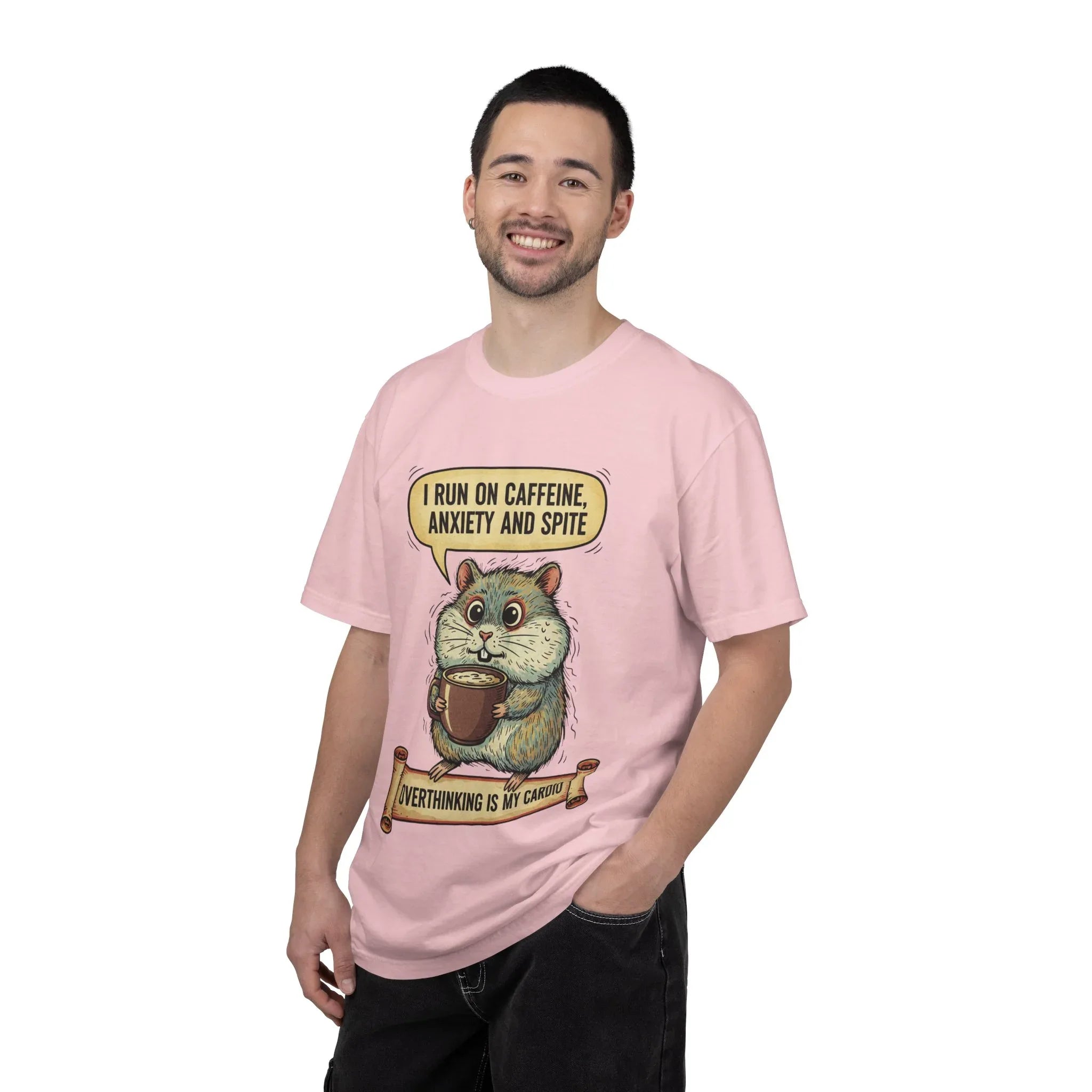 Funny Hamster Coffee Shirt - "Overthinking is My Cardio" T-Shirt - Caffeine Anxiety and Spite Gift - Sarcastic Mental Health Graphic Tee - Retro Jittery Hamster Overthinker Gift