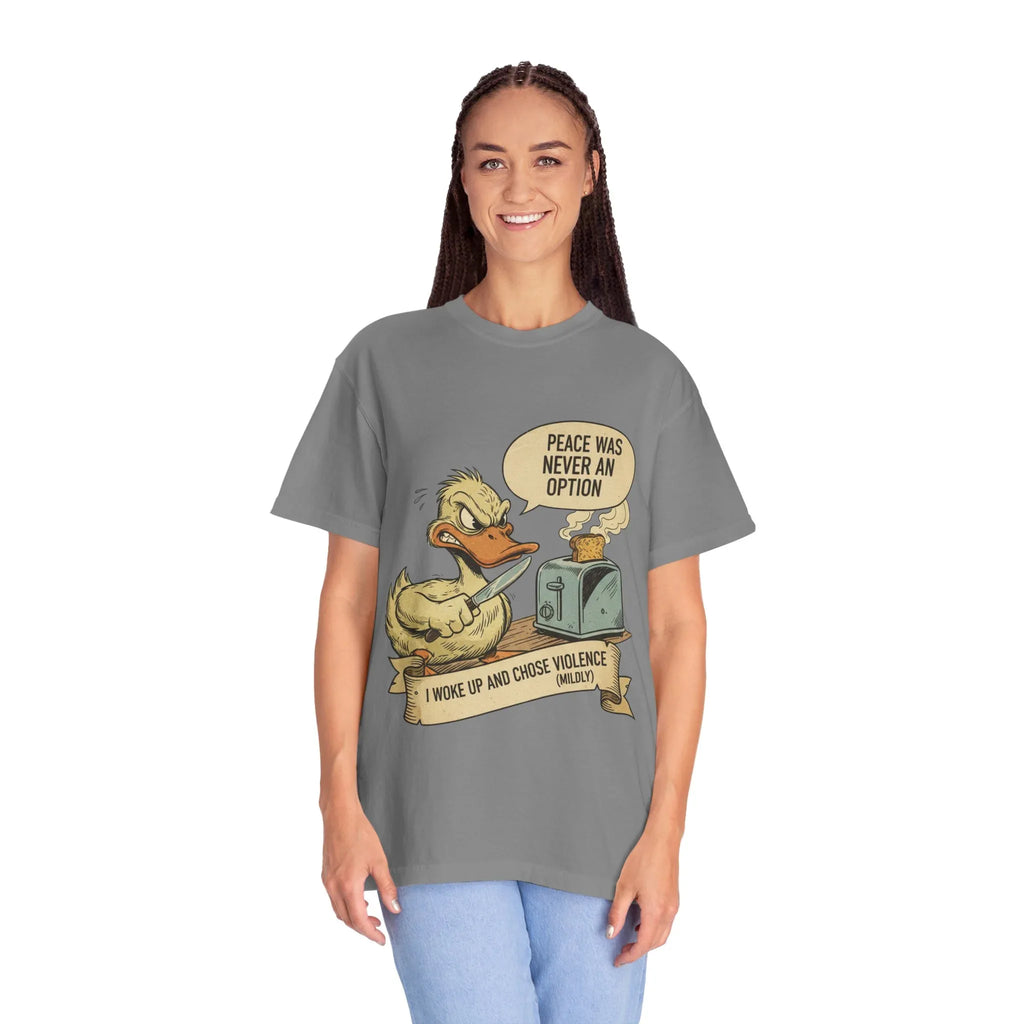 Funny Angry Duck Shirt - "I Woke Up and Chose Violence (Mildly)" Tee - Peace Was Never An Option Shirt - Sarcastic Meme Gift - Retro Comic Style Graphic T-Shirt