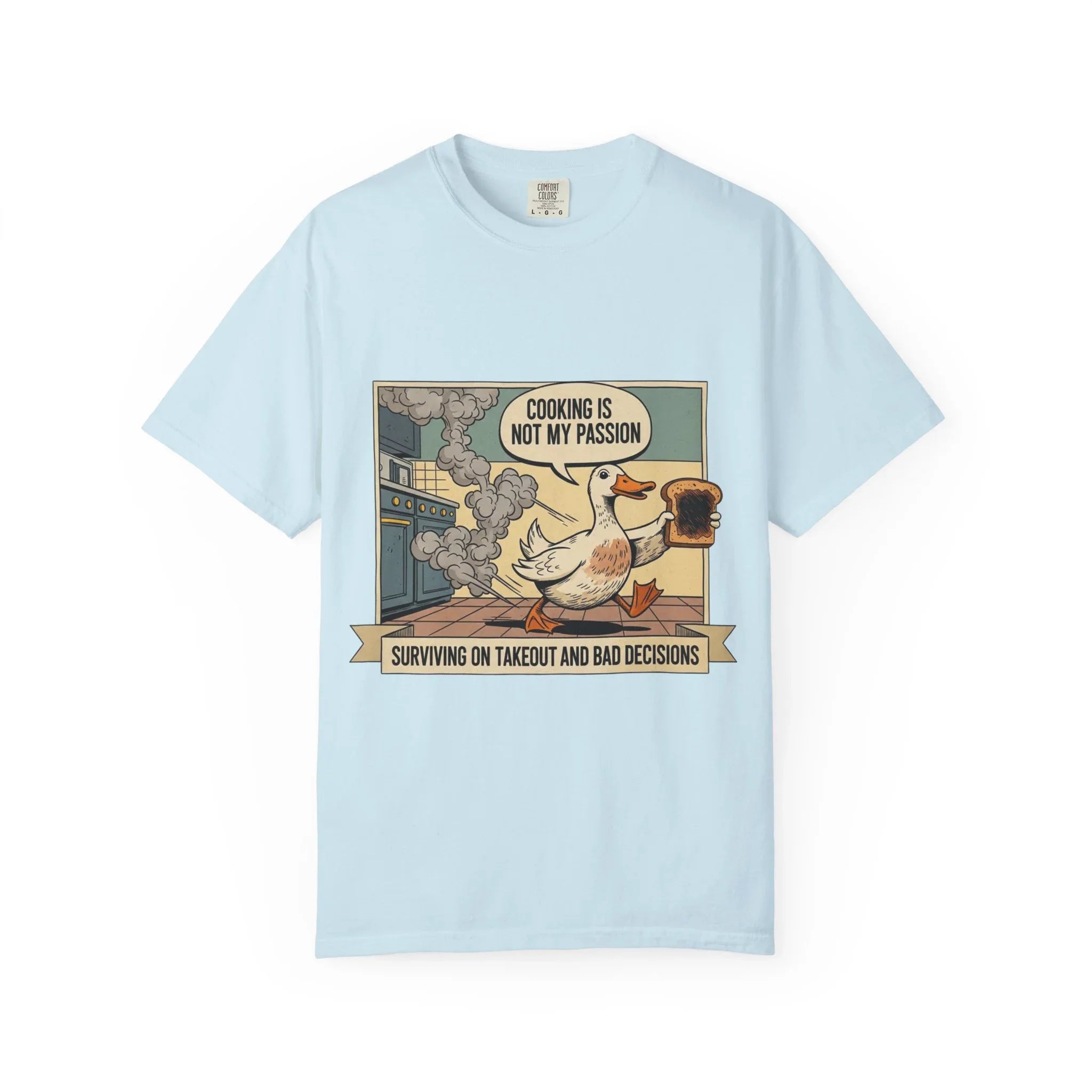 Funny Duck Cooking Shirt Retro Kitchen Fail Tee Sarcastic Foodie Gift Cooking Is Not My Passion Surviving On Takeout Shirt Vintage Cartoon Chambray