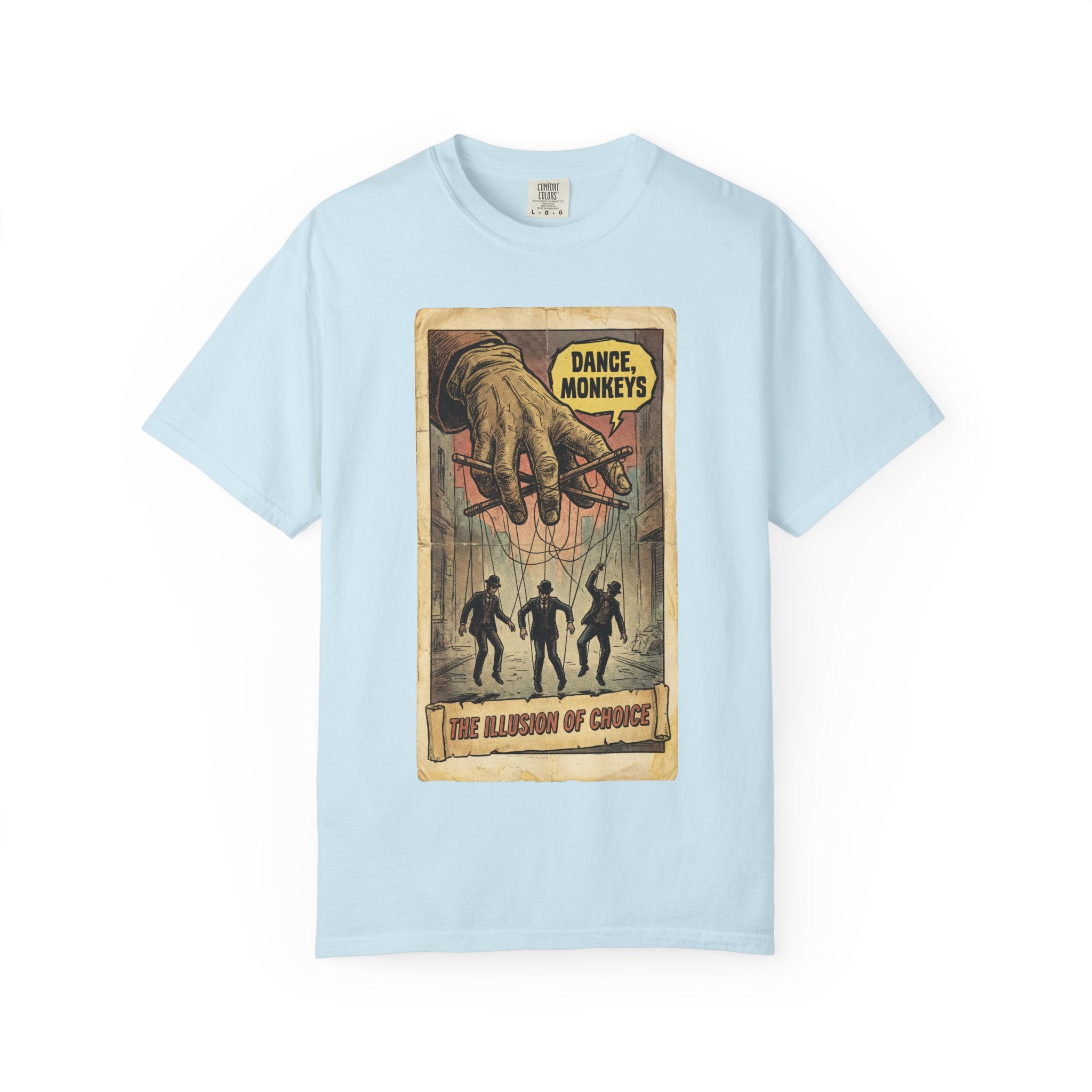 The Illusion of Choice Shirt, Dance Monkeys Puppet Master Tee, Sarcastic Social Commentary T-Shirt, Vintage Grunge Philosophy Apparel Chambray