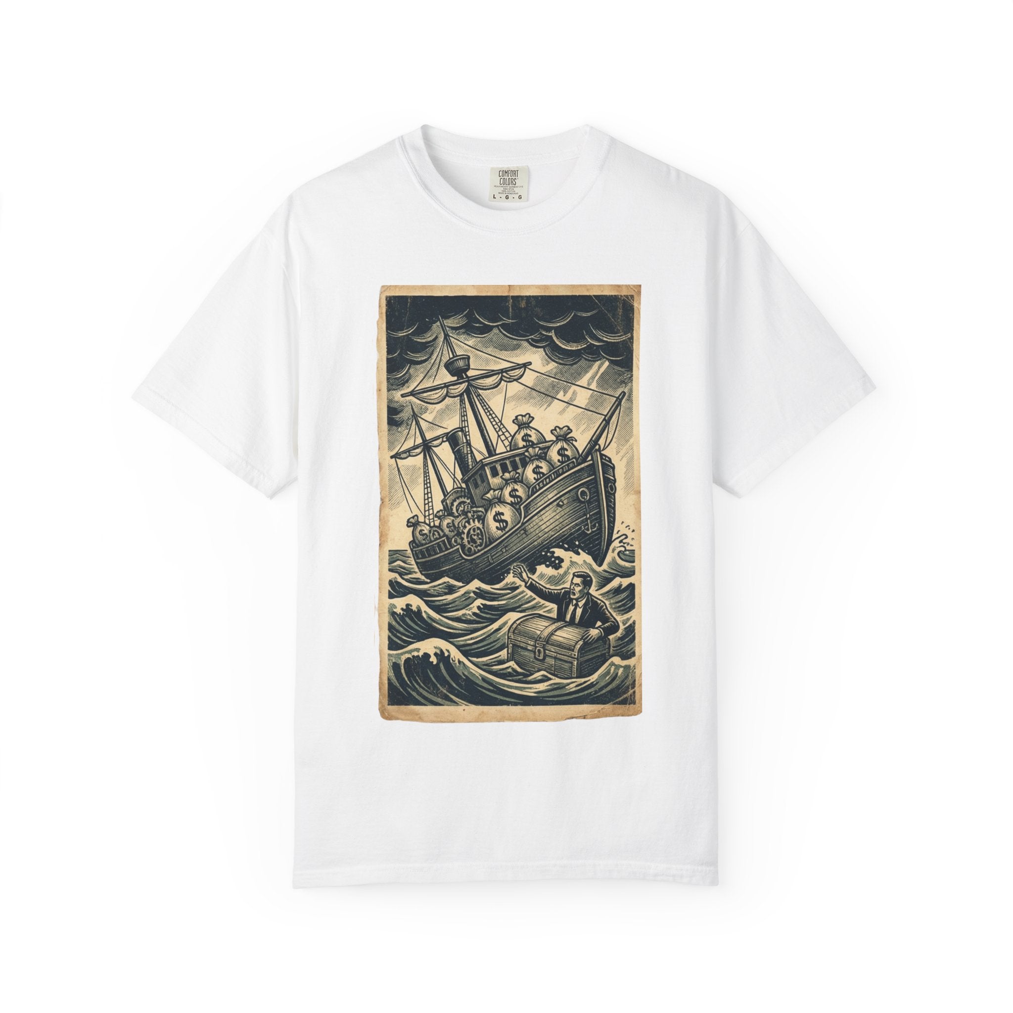 Vintage Dystopian Shirt, All Seeing Eye Surreal Art Tee, Retro Capitalism Graphic, Dark Academia Aesthetic, Gift for Philosophy Lovers, Oversized Unisex T-Shirt, Corporate Satire Gear White