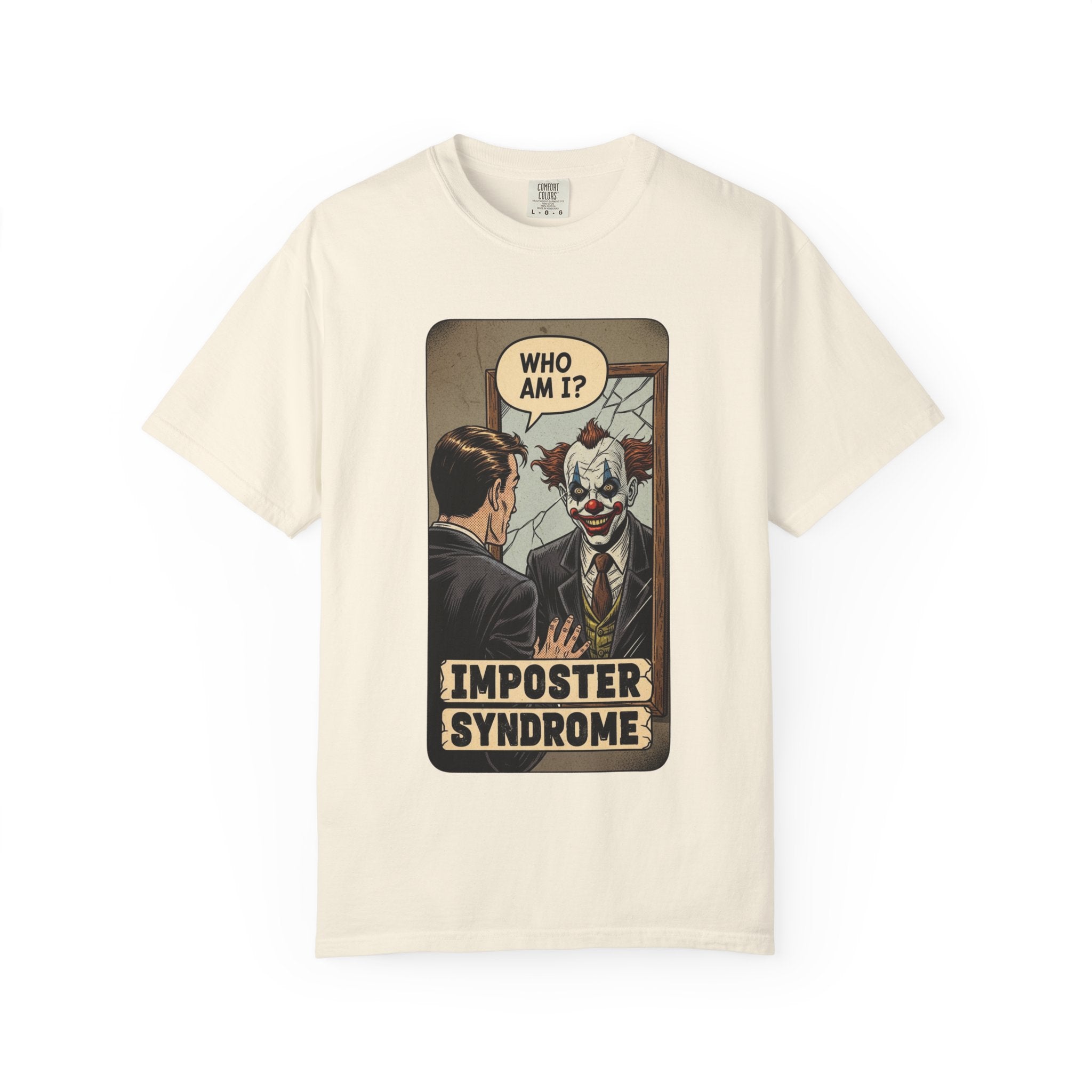 Imposter Syndrome Shirt Vintage Clown Mirror Tee Funny Mental Health Graphic T-Shirt Sarcastic Retro Who Am I Top Corporate Humor Gift Ivory