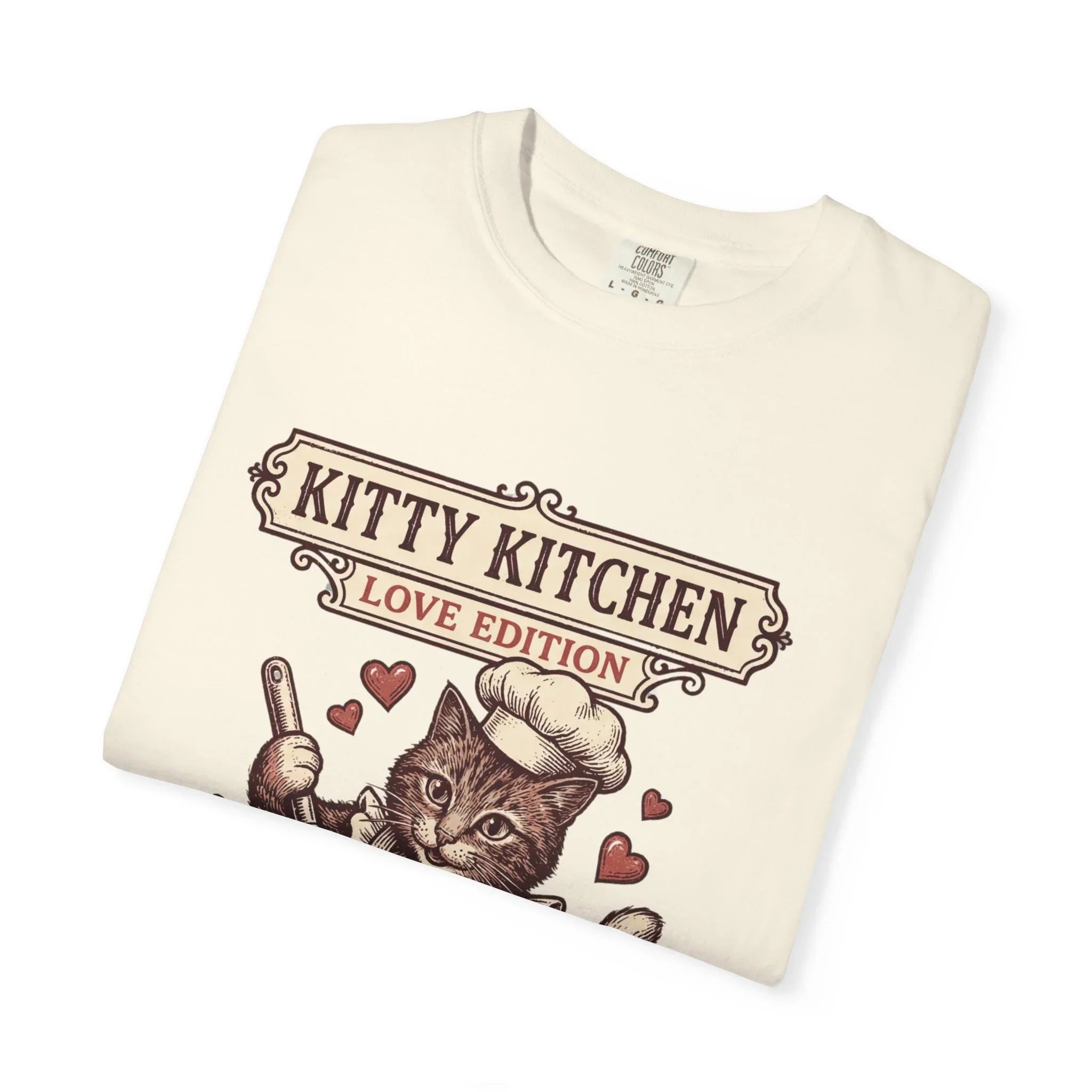 Kitty Kitchen Love T-Shirt | Vintage Cat Chef Whisking You Were Here Graphic Tee