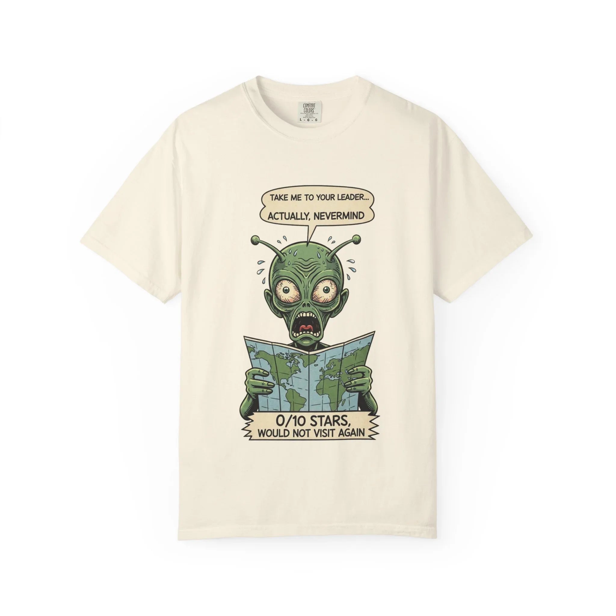 Funny Alien Shirt - Sarcastic Earth Review Tee - Vintage Sci-Fi Lover Gift - 0 Out Of 10 Stars Meme Tshirt - Retro UFO Graphic Top for Introverts Ivory
