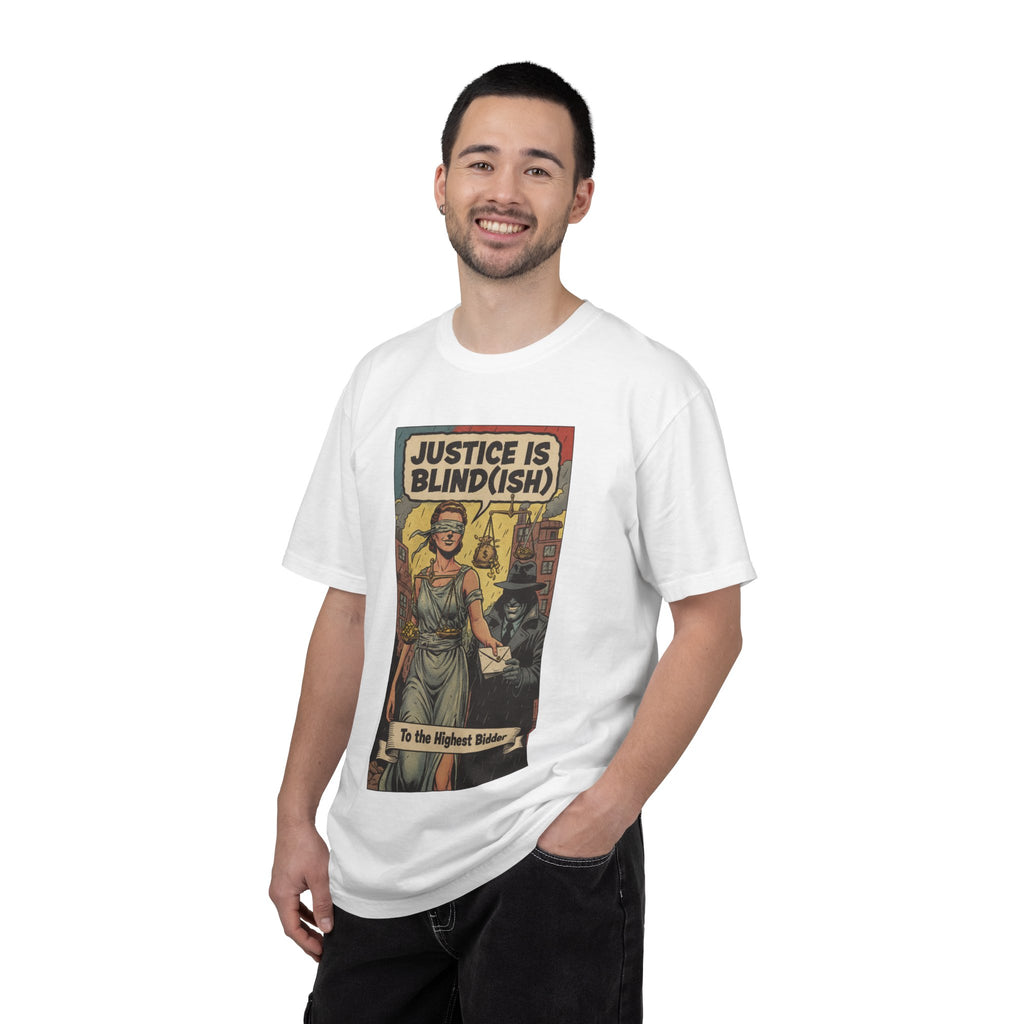 Justice Is Blind(ish) Shirt - Vintage Satire T-Shirt - Retro Comic Graphic Tee - Sarcastic Lady Justice Gift - Garment-Dyed Streetwear