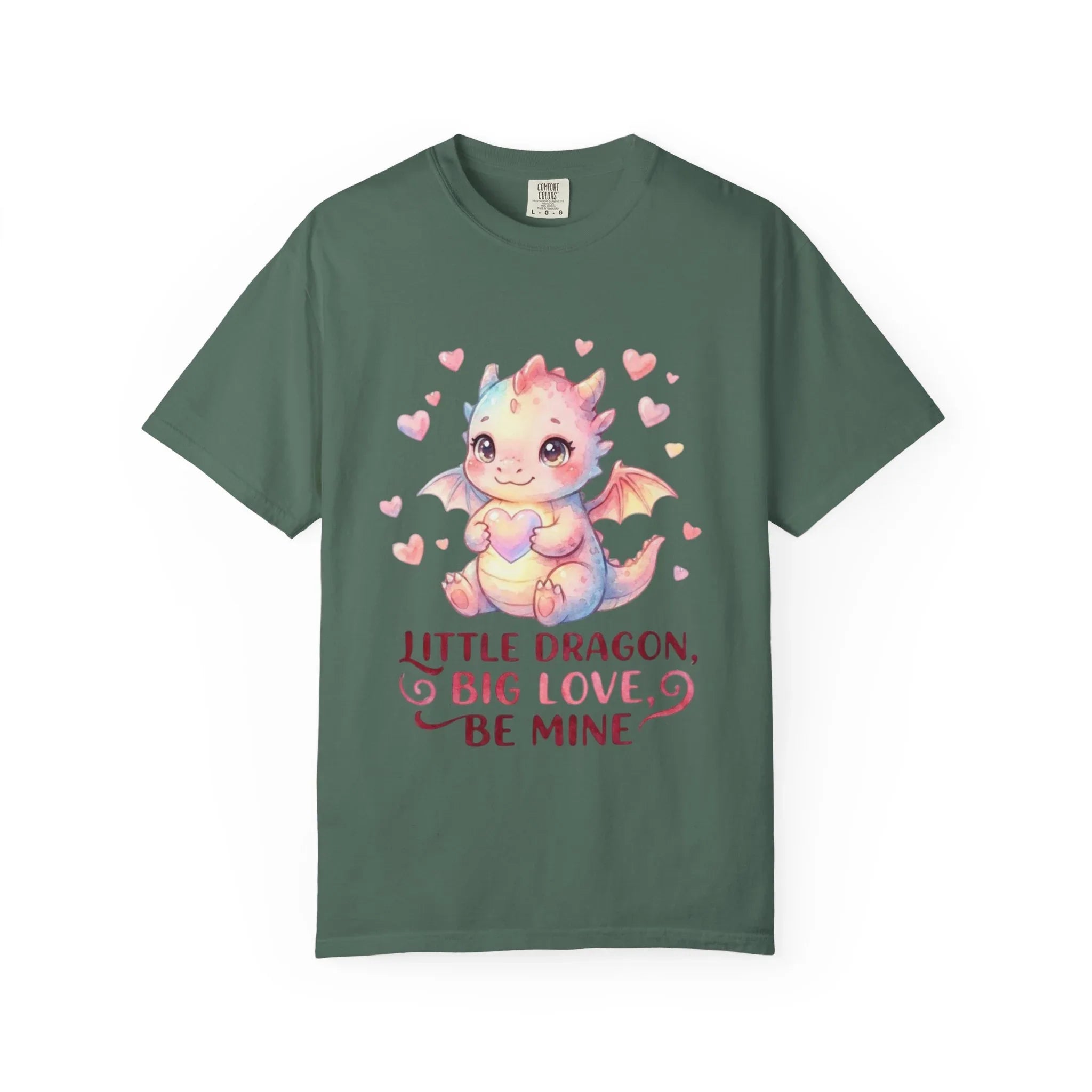 Little Dragon Be Mine T Shirt Cute Baby Dragon Heart Watercolor Cozy Vintage Aesthetic Gift Fantasy Lovers Soft Cotton Romantic Tee Blue Spruce