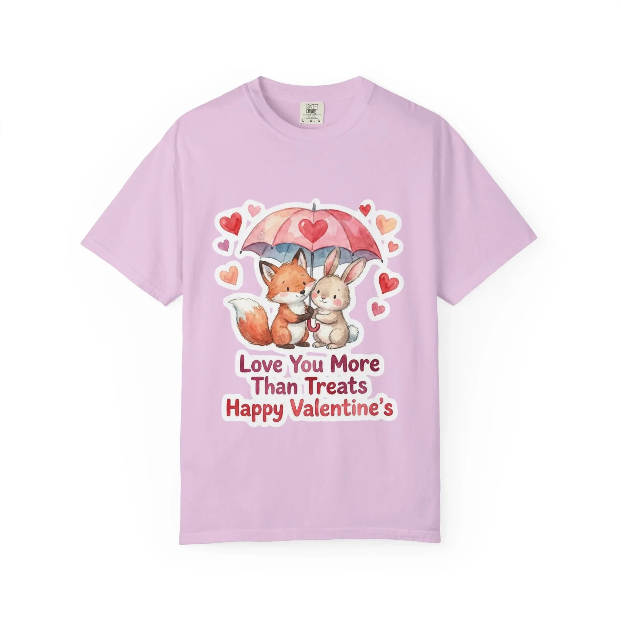 Fox and Bunny Under Umbrella Valentines Naptime T Shirt Cute Watercolor Animal Couple Gift Cozy Vintage Aesthetic Romantic Valentines Day Orchid