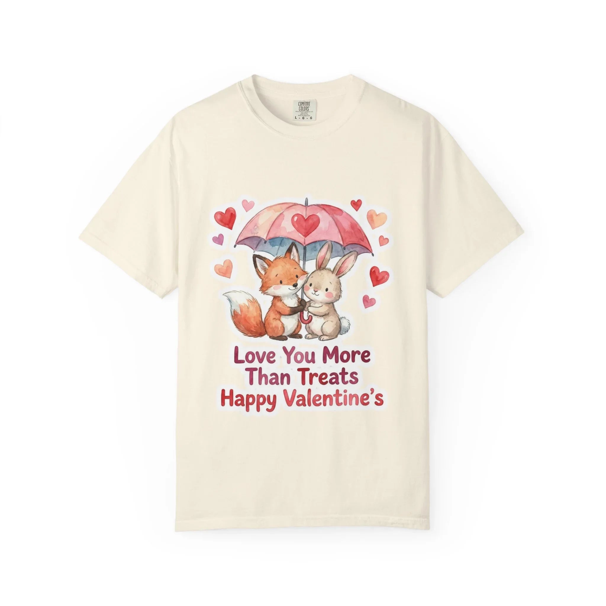 Fox and Bunny Under Umbrella Valentines Naptime T Shirt Cute Watercolor Animal Couple Gift Cozy Vintage Aesthetic Romantic Valentines Day Ivory