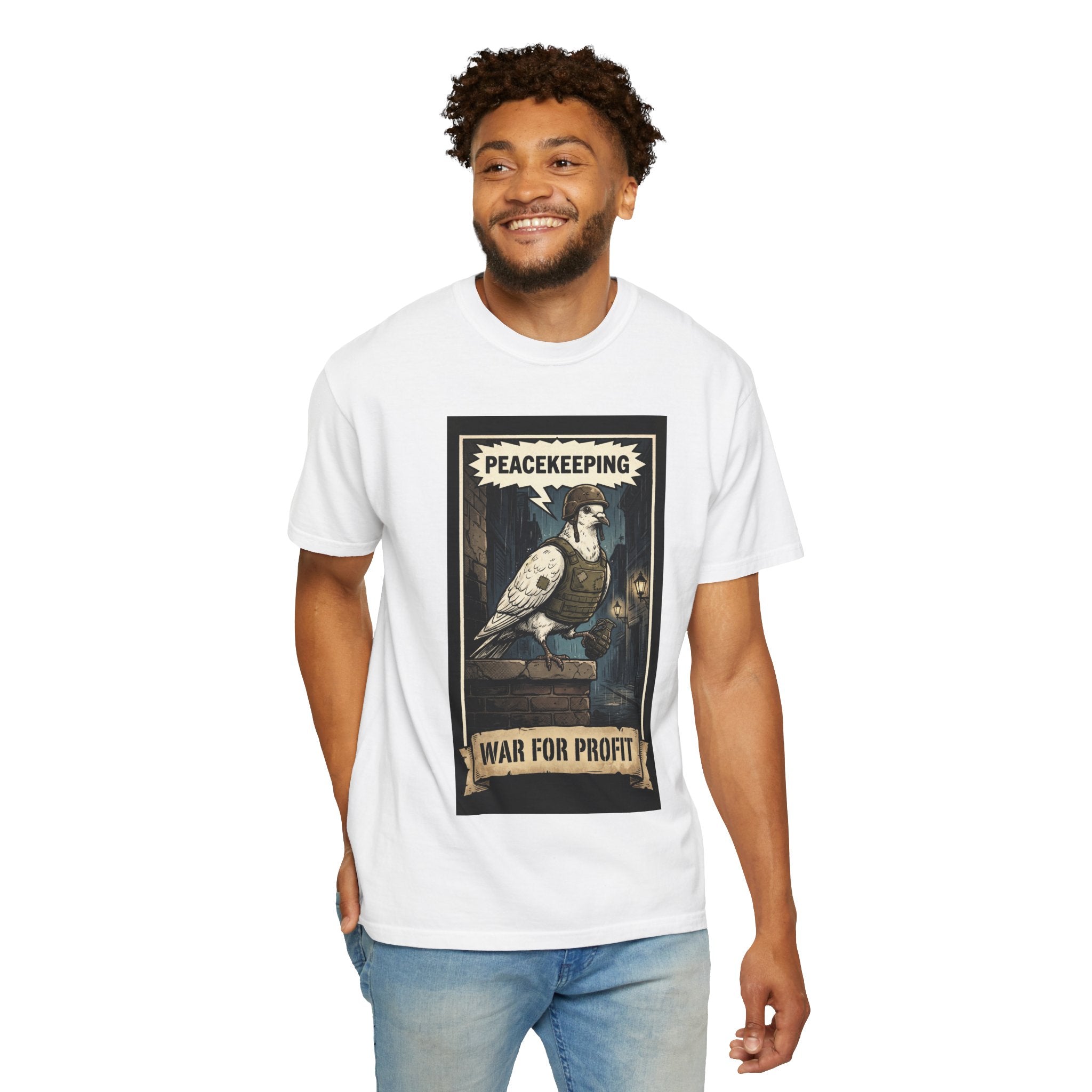 Peacekeeping War for Profit Shirt Anti War Political Satire Tee Vintage Dove Graphic Social Commentary Gift Retro Activist Apparel
