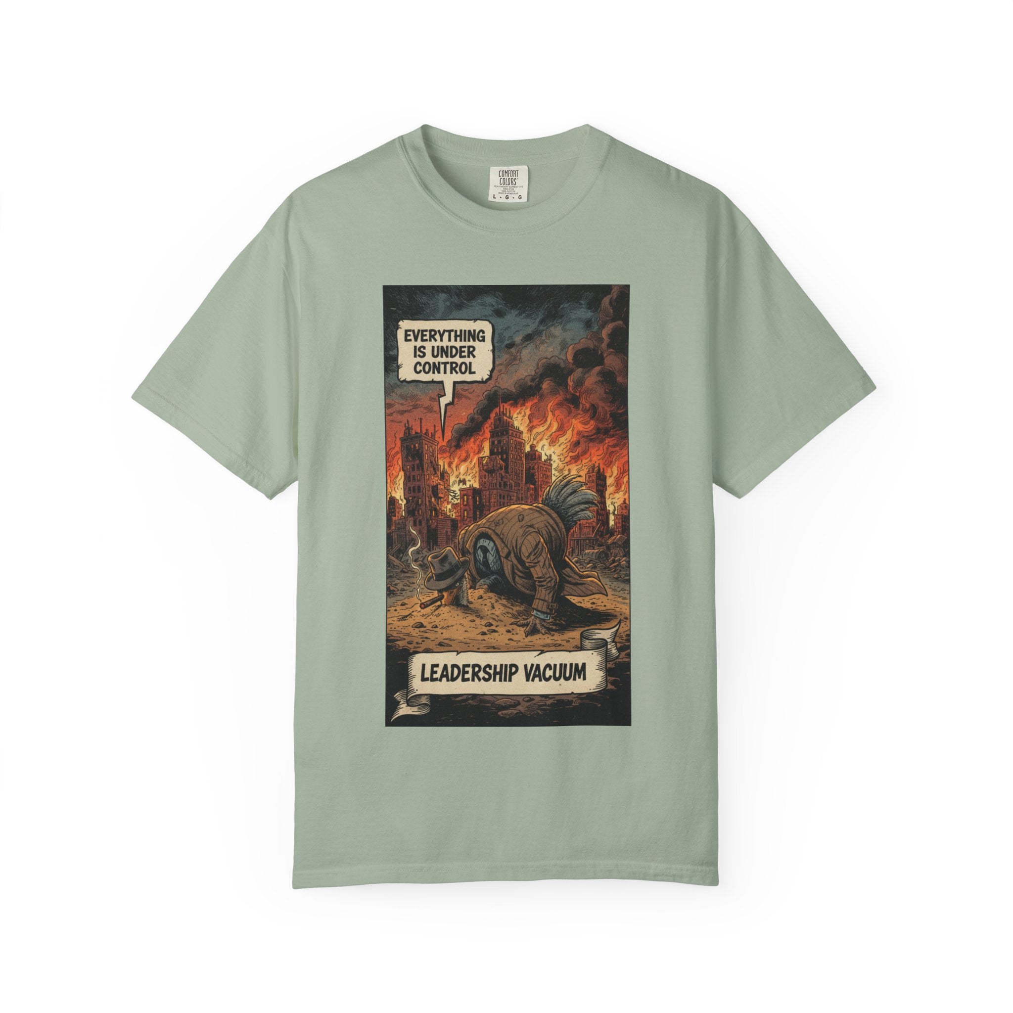 Leadership Vacuum T-Shirt - Funny Corporate Satire Tee - Head in Sand Ostrich Shirt - Sarcastic Management Humor Gift - Vintage Comic Style Bay