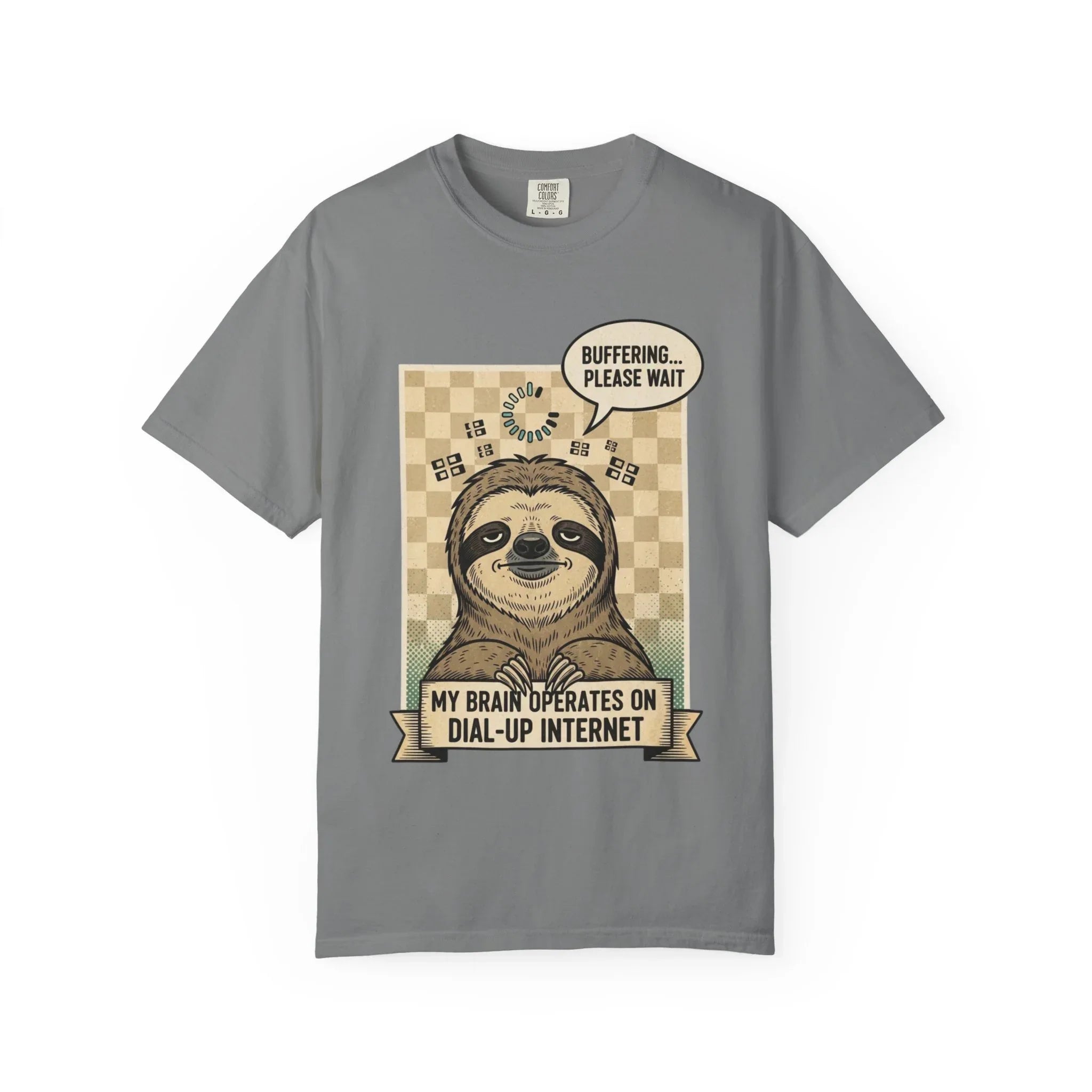 Funny Sloth Shirt Retro 90s Dial-Up Internet Tee Buffering Graphic Tshirt Sarcastic Sloth Lover Gift Vintage Style Comfort Colors Tee Grey