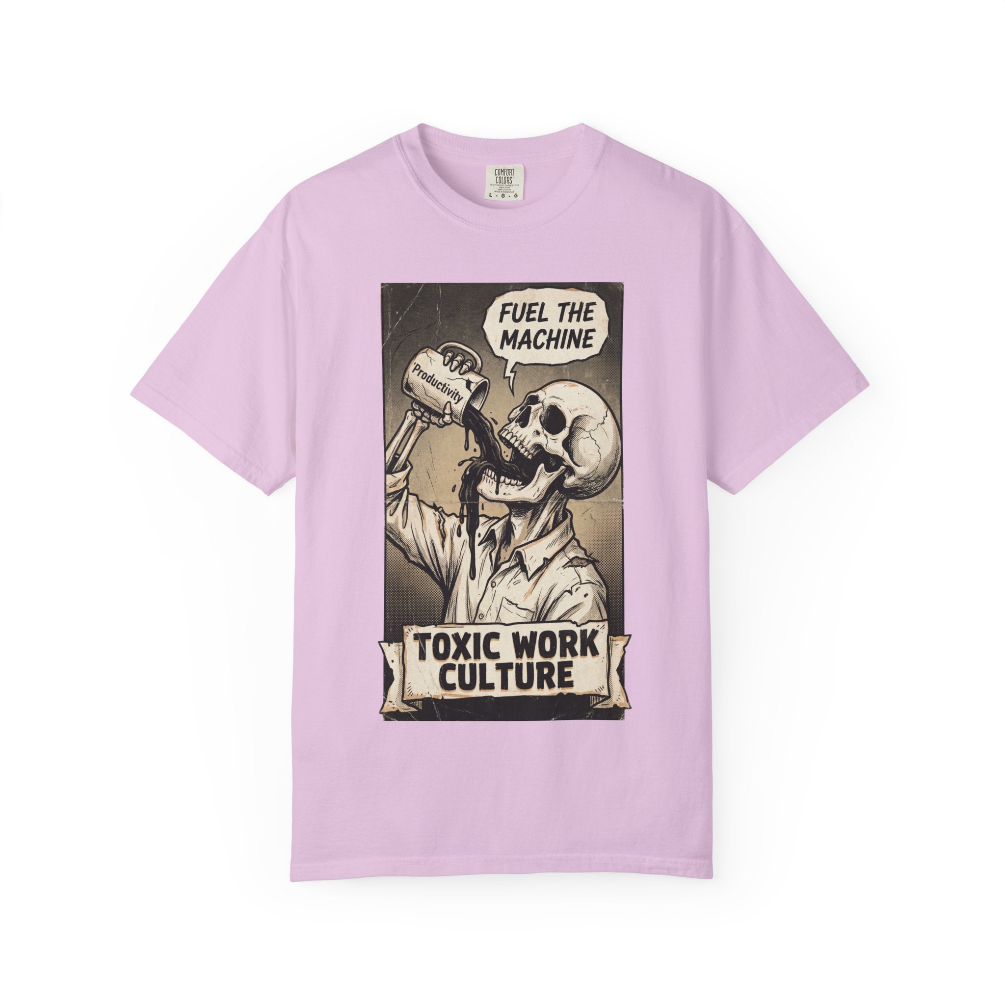 Toxic Work Culture Shirt, Fuel The Machine Skeleton Tee, Productivity Coffee Graphic, Sarcastic Office Worker Gift, Vintage Grunge Streetwear Orchid