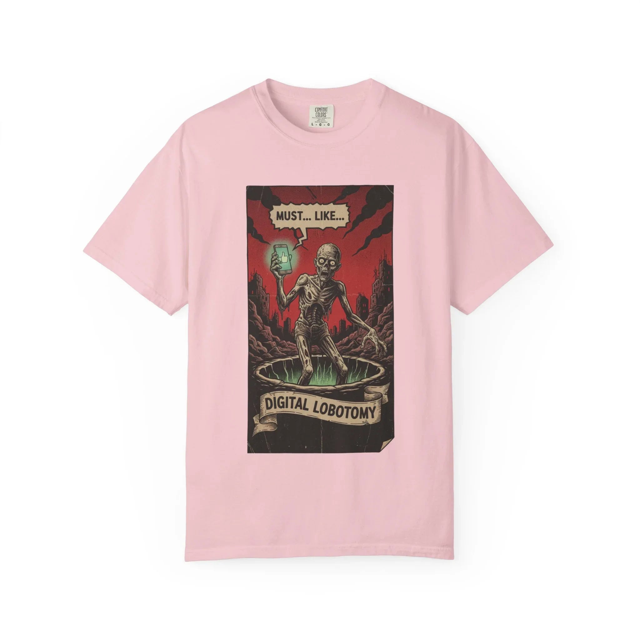 Digital Lobotomy Shirt - Vintage Horror Zombie T-Shirt - Social Media Satire Tee - Retro Comic Style Graphic Shirt - Smartphone Addict Dark Humor Gift - Tech Skeptic Streetwear Blossom