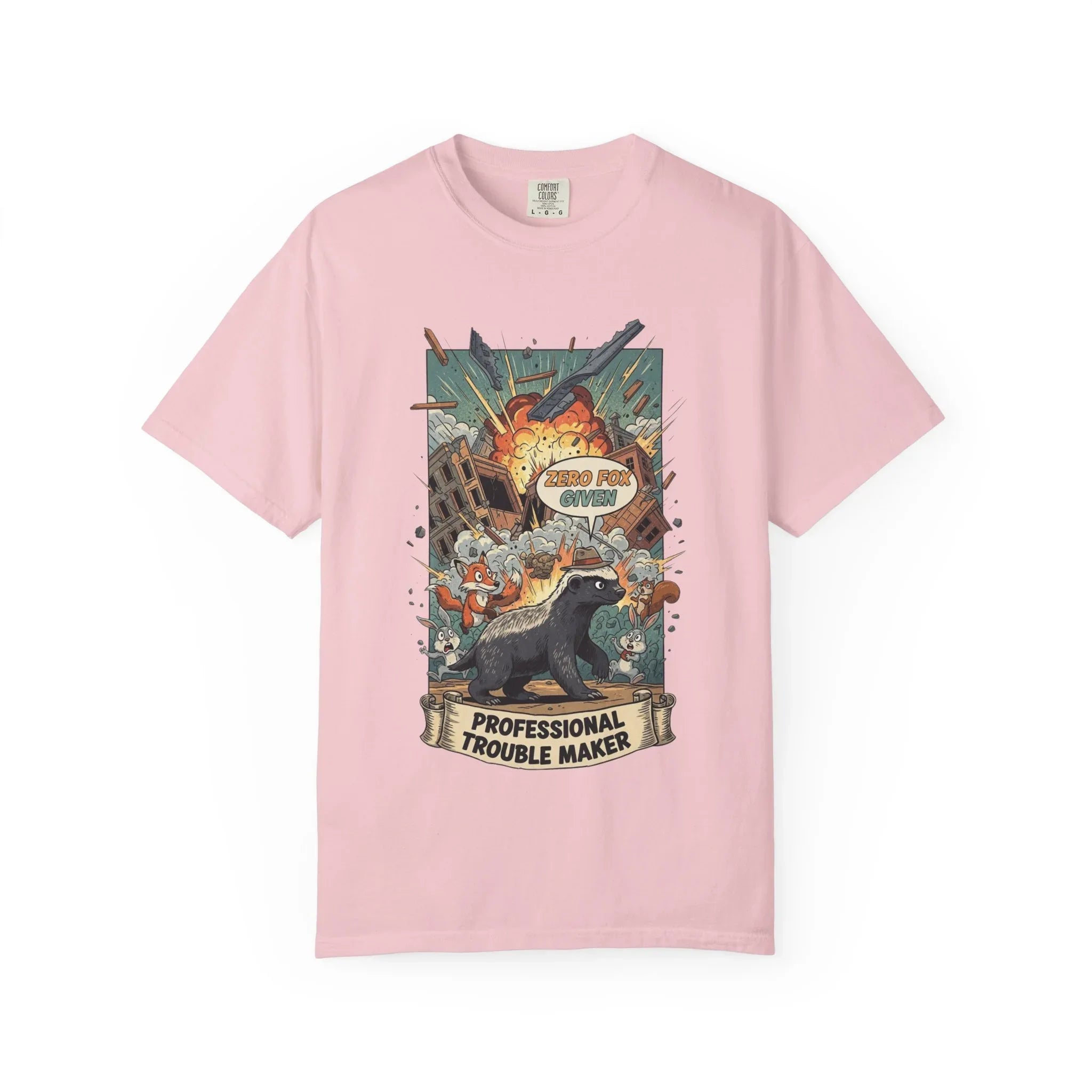 Funny Honey Badger Shirt - "Zero Fox Given" Hoodie - Professional Trouble Maker Tee - Retro Comic Style Graphic - Cool Animal Meme Gift for Sarcastic Men & Women Blossom