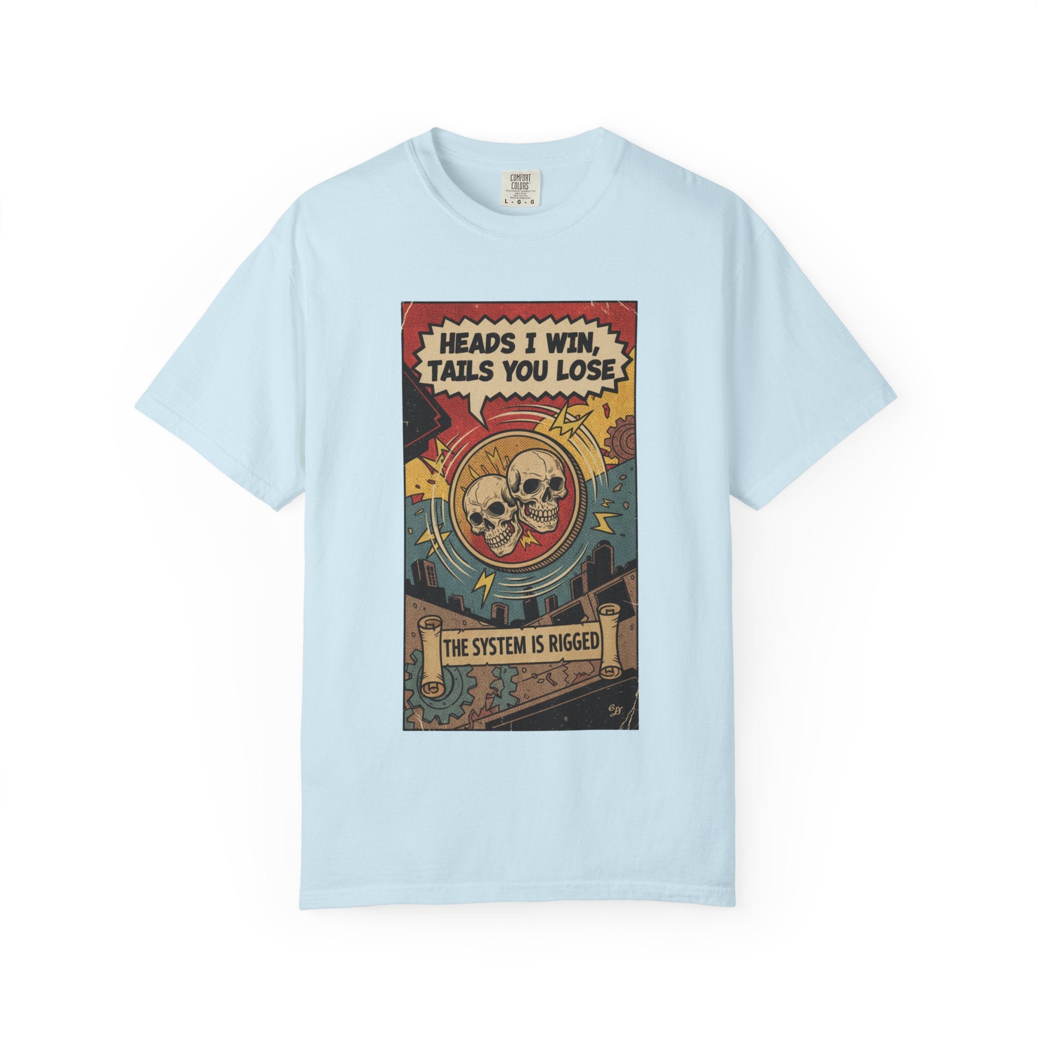 Vintage Satirical T-Shirt | Political Theater & System is Rigged Retro Tee | Sarcastic Dark Humor Shirt | Unisex Premium Cotton Graphic Tee Chambray